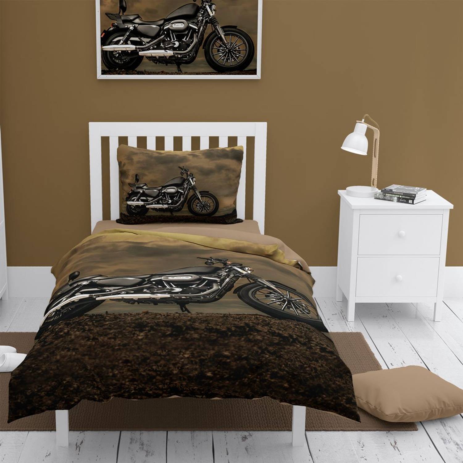 MonoHome Motorcycles 3D Cotton Satin Single Duvet Cover Set