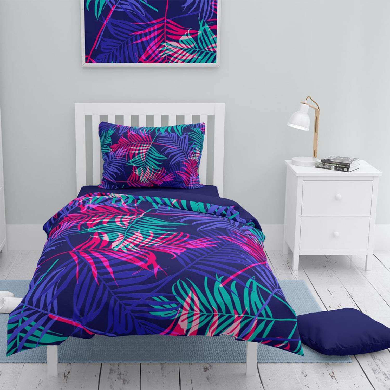 Набір постільної білизни MonoHome Palm Color 3D з бавовняного сатину для одного, 160x220 см, живі кольори, дихаючий матеріал, гарантія якості