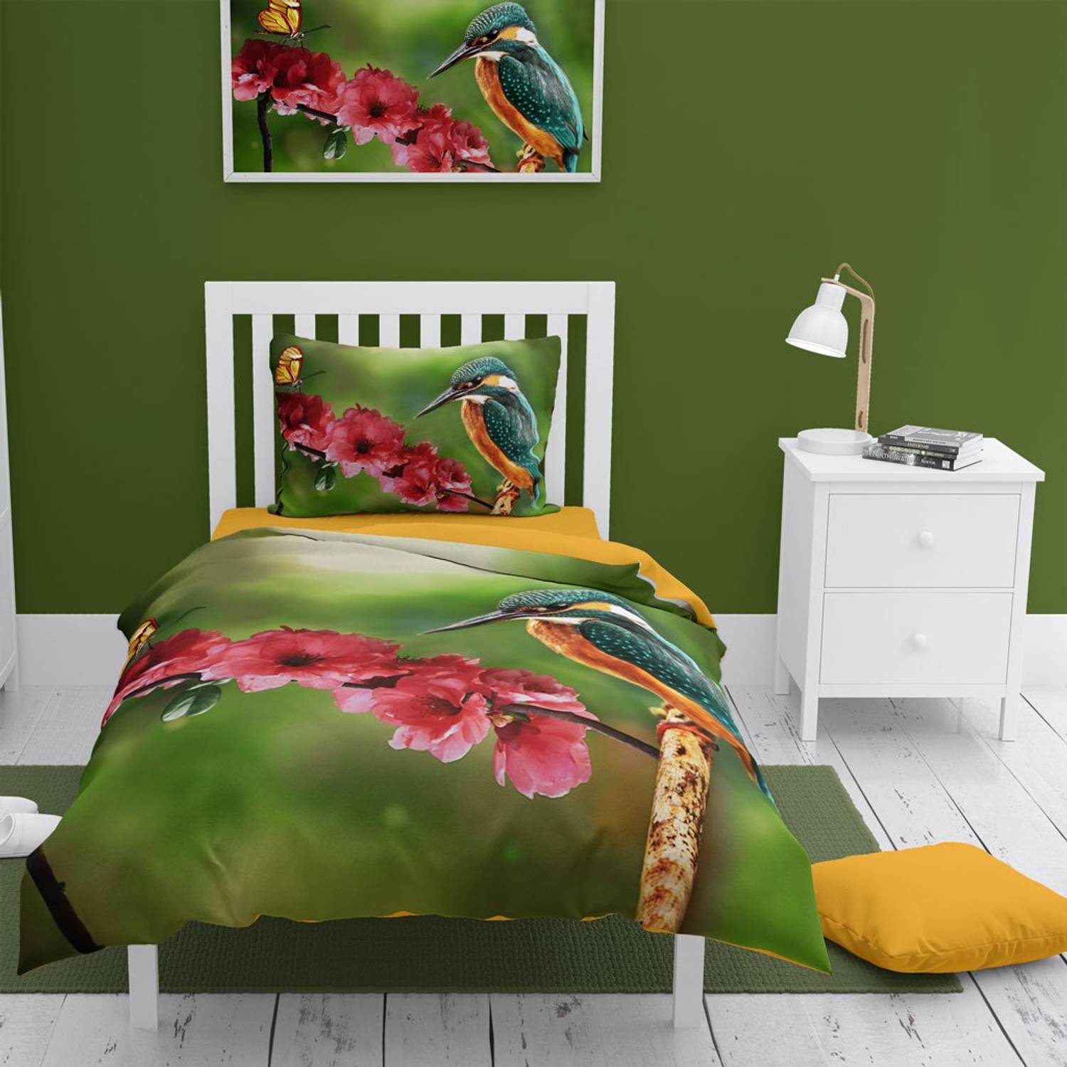 Односпальний комплект постільної білизни MonoHome "Весняний день" 3D бавовняний сатин, 160x220 см, яскраві кольори, гарантія якості 30 років