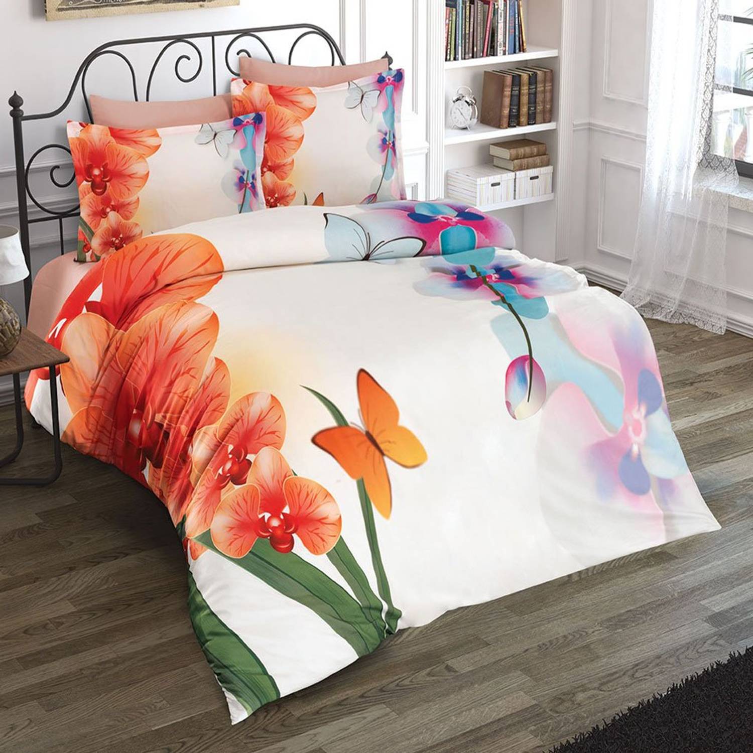 Комплект постельного белья Monohome Orchid 2D из хлопкового сатина, двуспальный, 200x220 см, с яркой печатью и качественным материалом