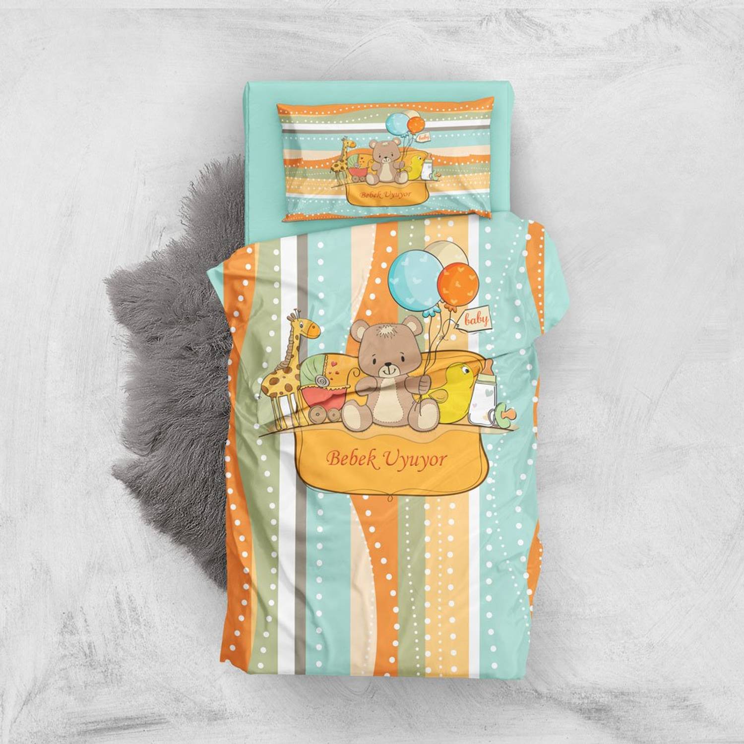 MonoHome Bebeğimi Uyandırma 3D Pamuk Saten Bebek Nevresim Takımı