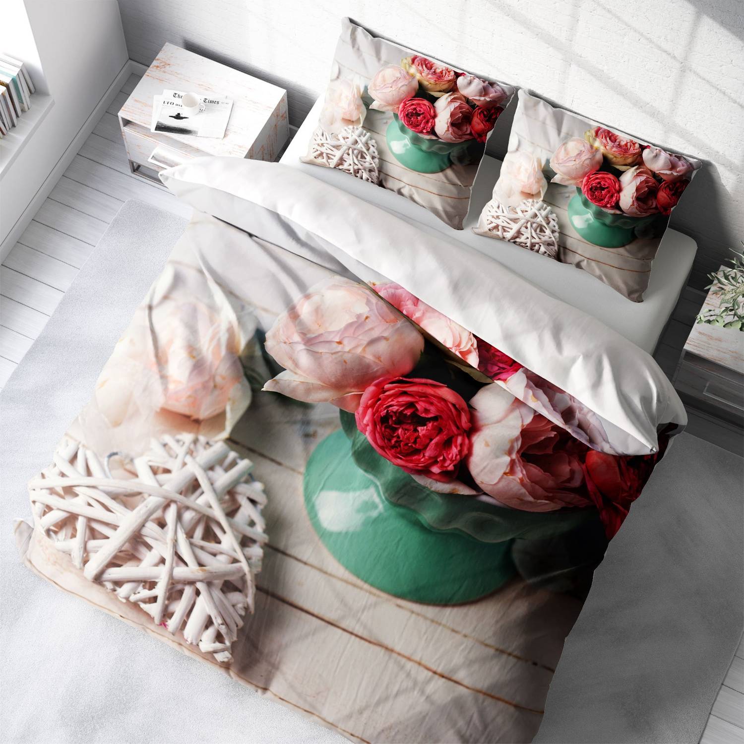 Комплект постельного белья Monohome Rose Love из сатина 3D, двуспальный, 200x220 см, с яркими цветами и гарантия качества