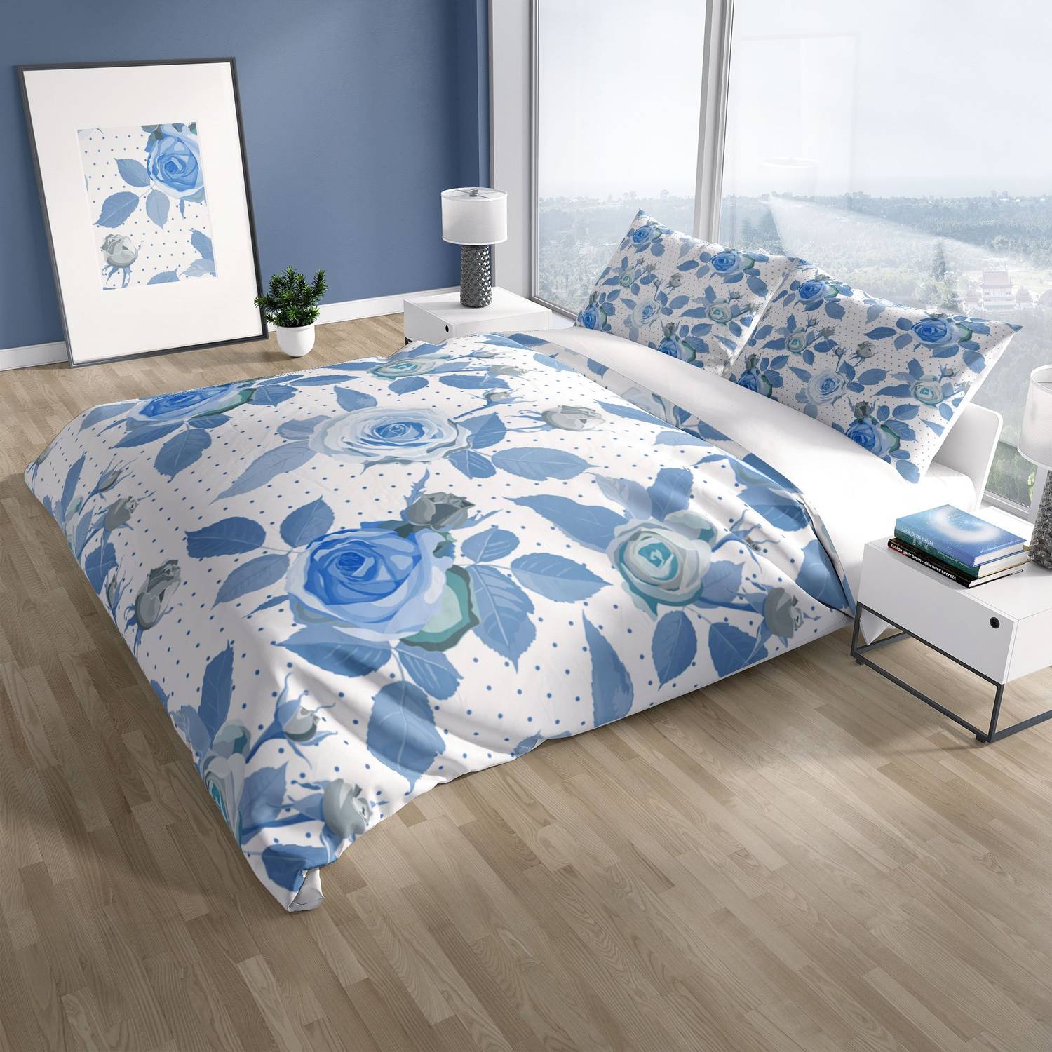 Cattleya BlueRose 3D Pamuk Saten Çift Kişilik Nevresim Takımı