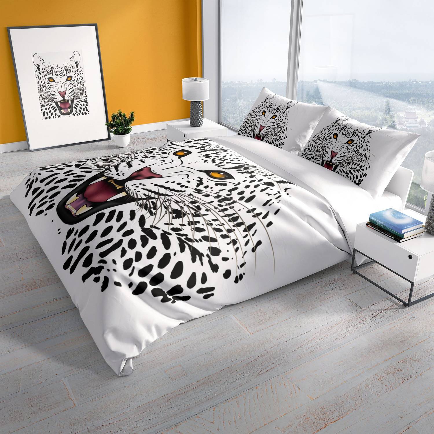 Cattleya Leopard 3D Pamuk Saten Çift Kişilik Nevresim Takımı