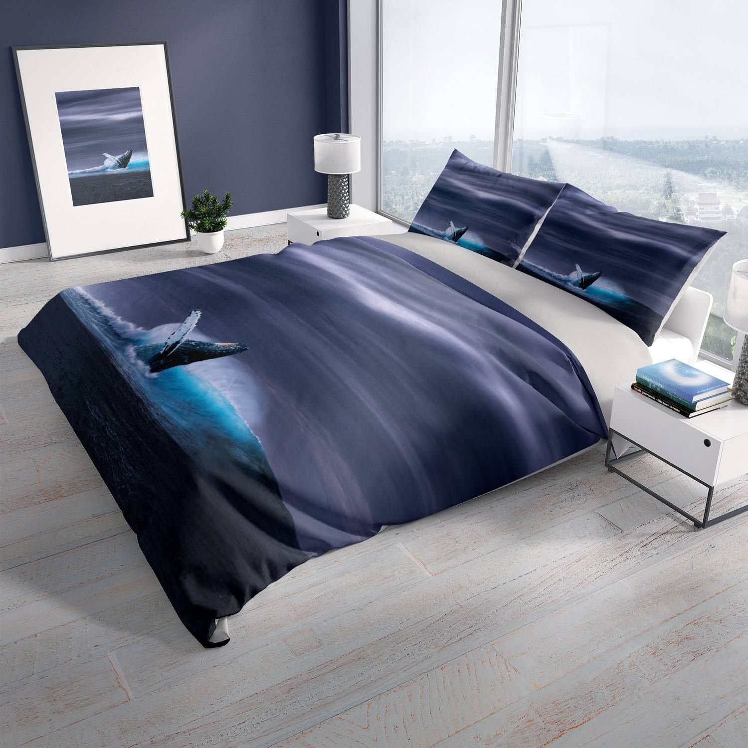 Комплект постельного белья Cattleya Shark 3D из хлопкового сатина, двуспальный, цифровая печать, 200×220 см, мягкая текстура, высокое качество