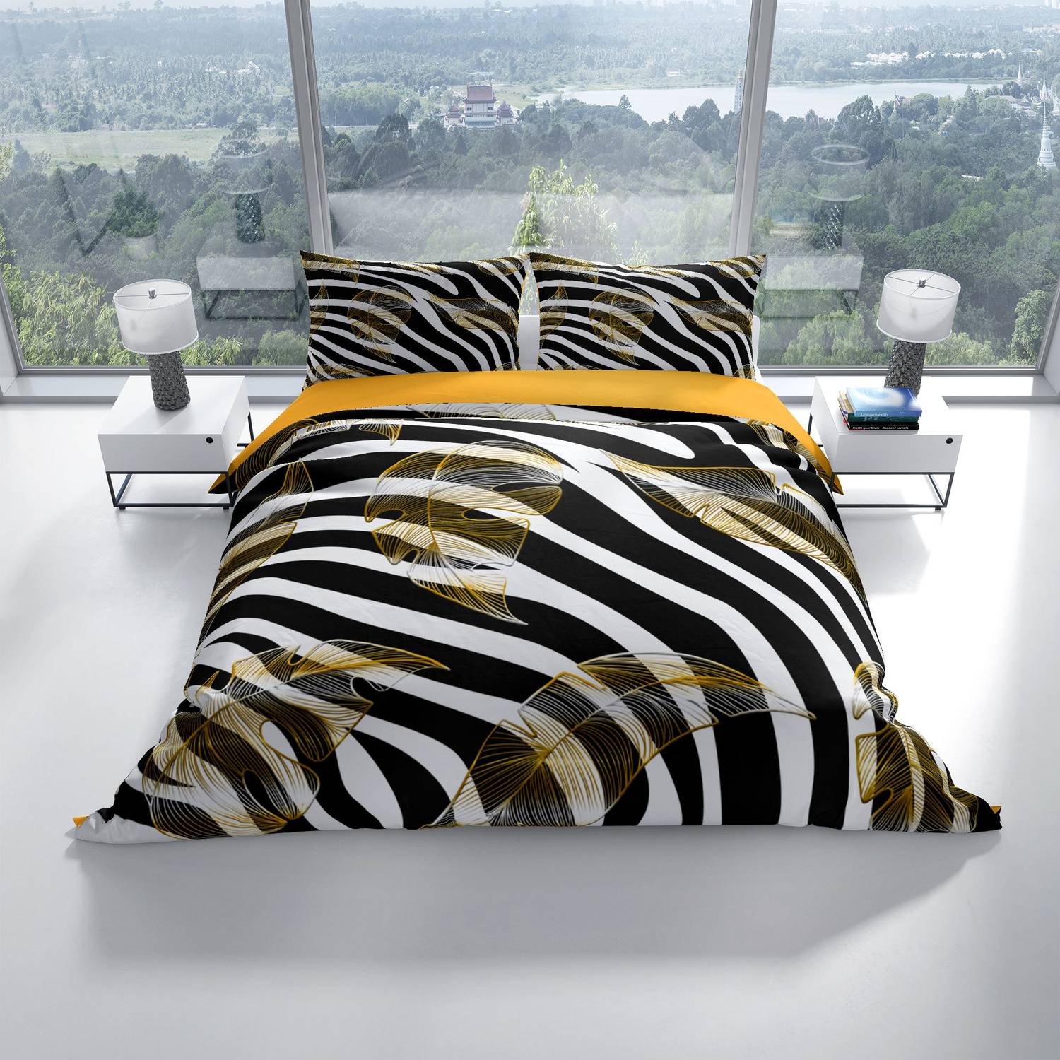 Комплект постільної білизни Cattleya Zebra Feather 3D з бавовняного сатину на двоспальне ліжко 200x220 см з живими кольорами