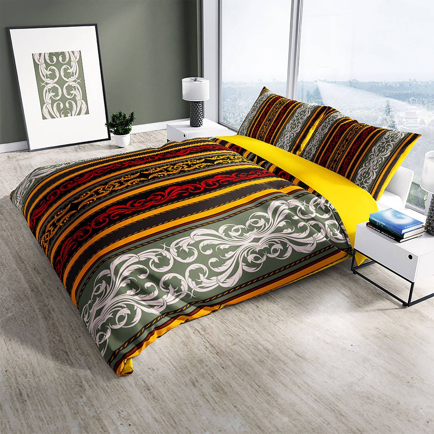 طقم غطاء لحاف مزدوج من الساتان القطني ثلاثي الأبعاد من Cattleya Baroque