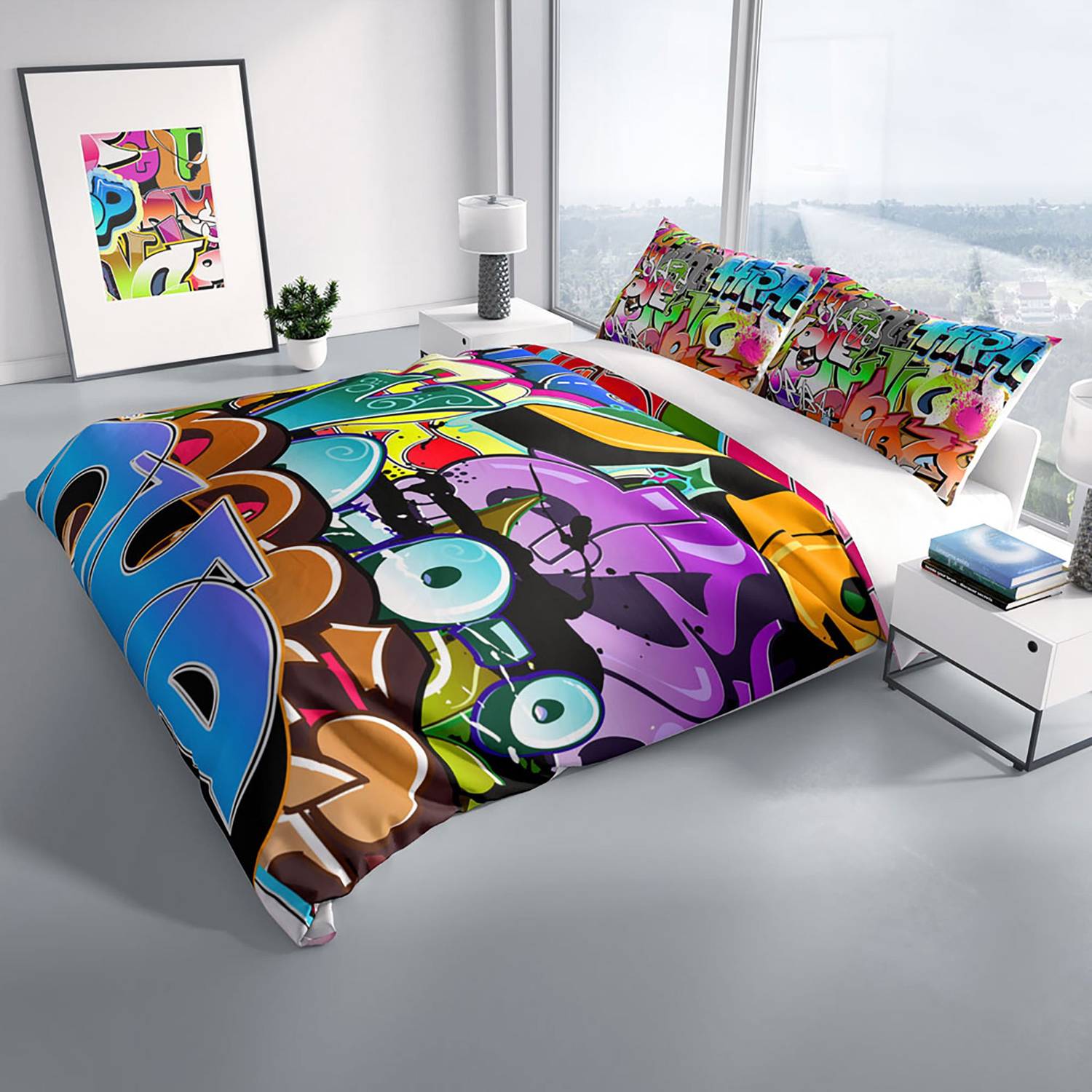 Cattleya Graffiti 3D Cotton Satin Double Duvet Cover Set