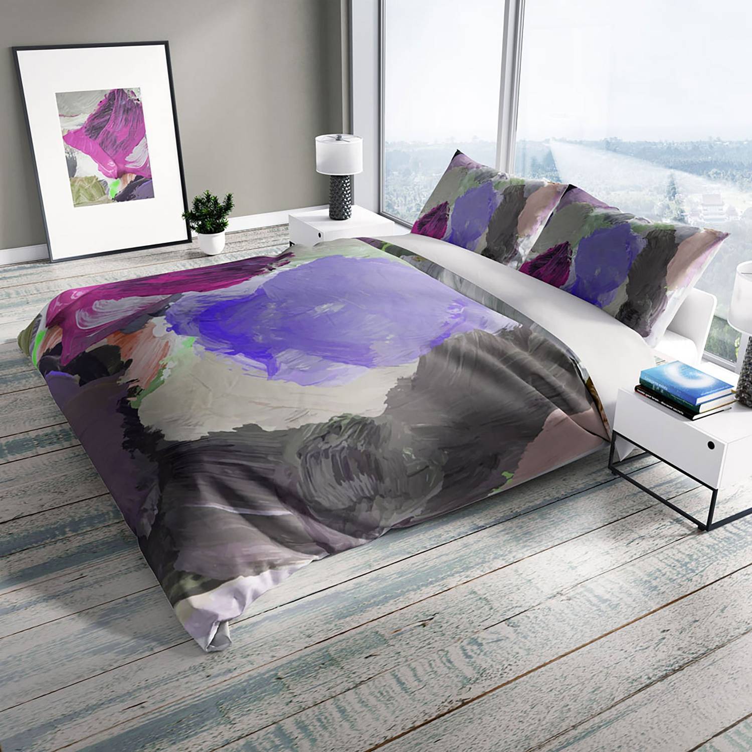 Комплект постельного белья Cattleya Strokes 3D из хлопкового сатина на двуспальную кровать 200x220 см с ярким цифровым принтом