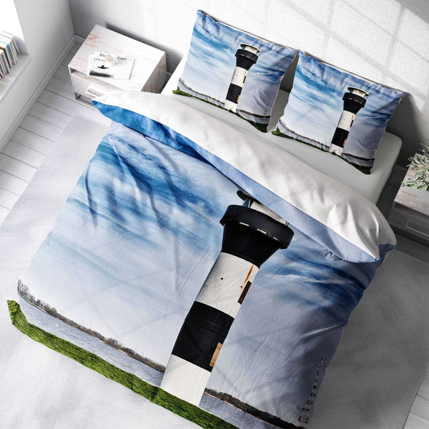 MonoHome Deniz Feneri 3D Cotton Satin Double Duvet Cover Set