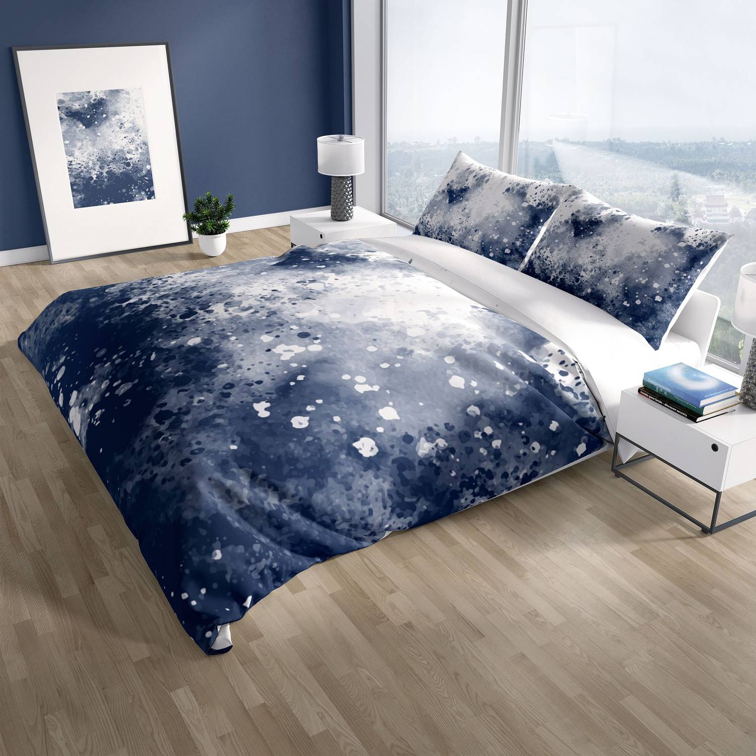 Комплект двуспального постельного белья PerlaSera Stain 3D из сатина и хлопка 200x220 см с яркими цифровыми принтами и Oxford наволочками