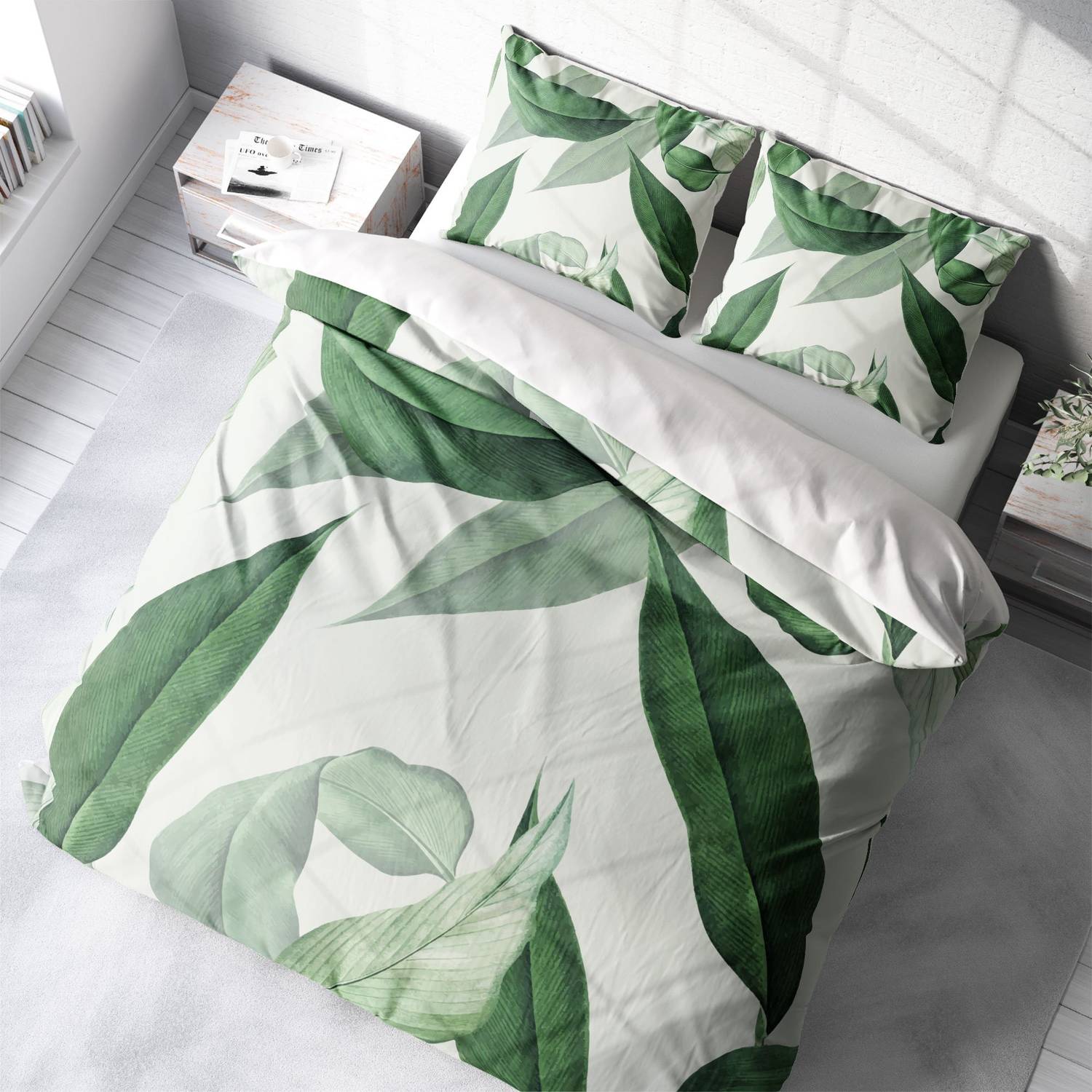 Двоспальний комплект постільної білизни MonoHome GrayGreen 3D з бавовняного сатину, 200x220 см, живі кольори, органічний принт, 100% бавовна