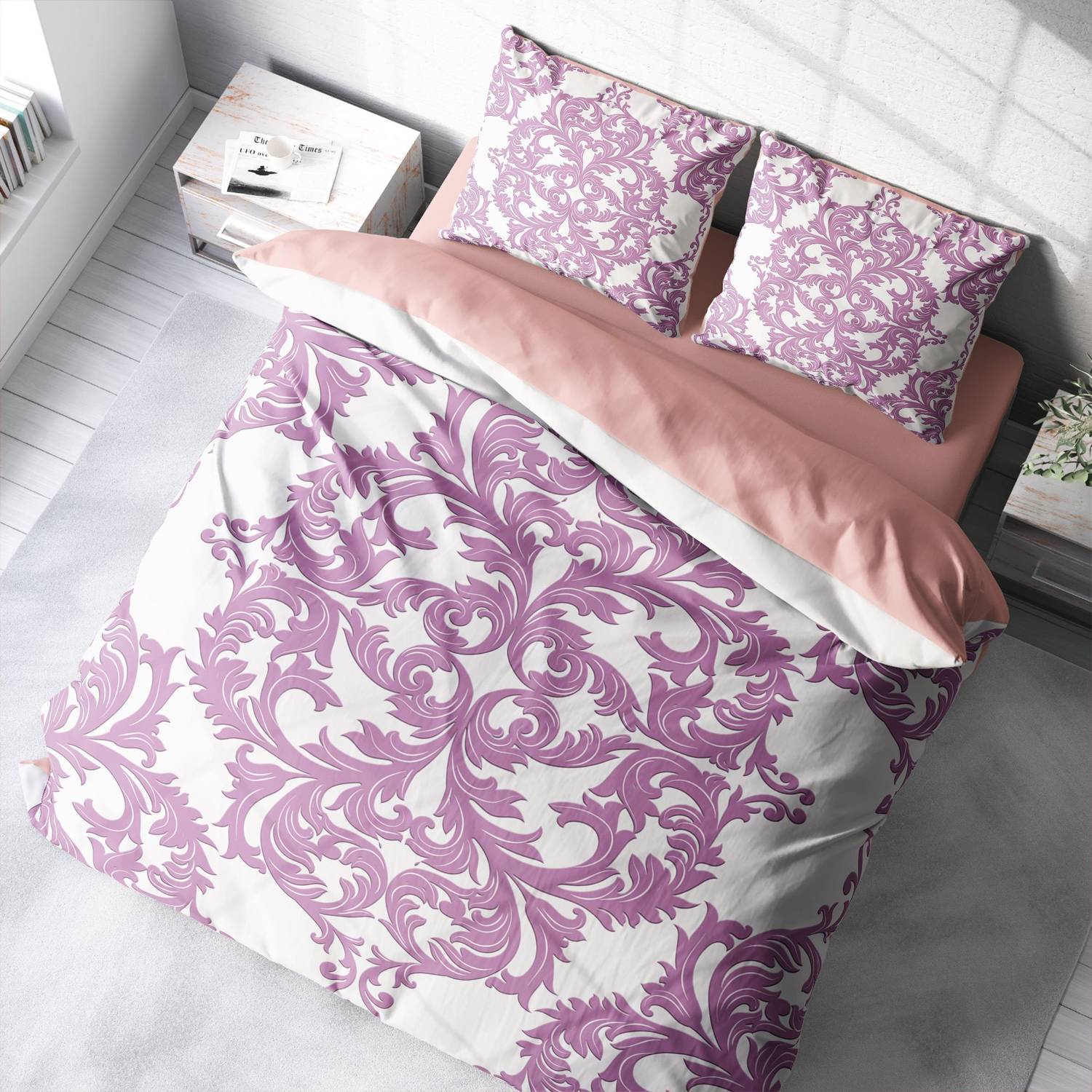 Комплект постельного белья MonoHome Pink Damask 3D из сатина, 200x220 см, 100% хлопок, яркие цвета, стильный дизайн, идеален для комфортного сна