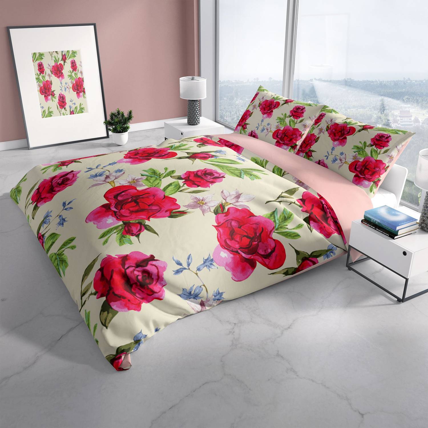 Cattleya Aqua 3D Pamuk Saten Çift Kişilik Nevresim Takımı