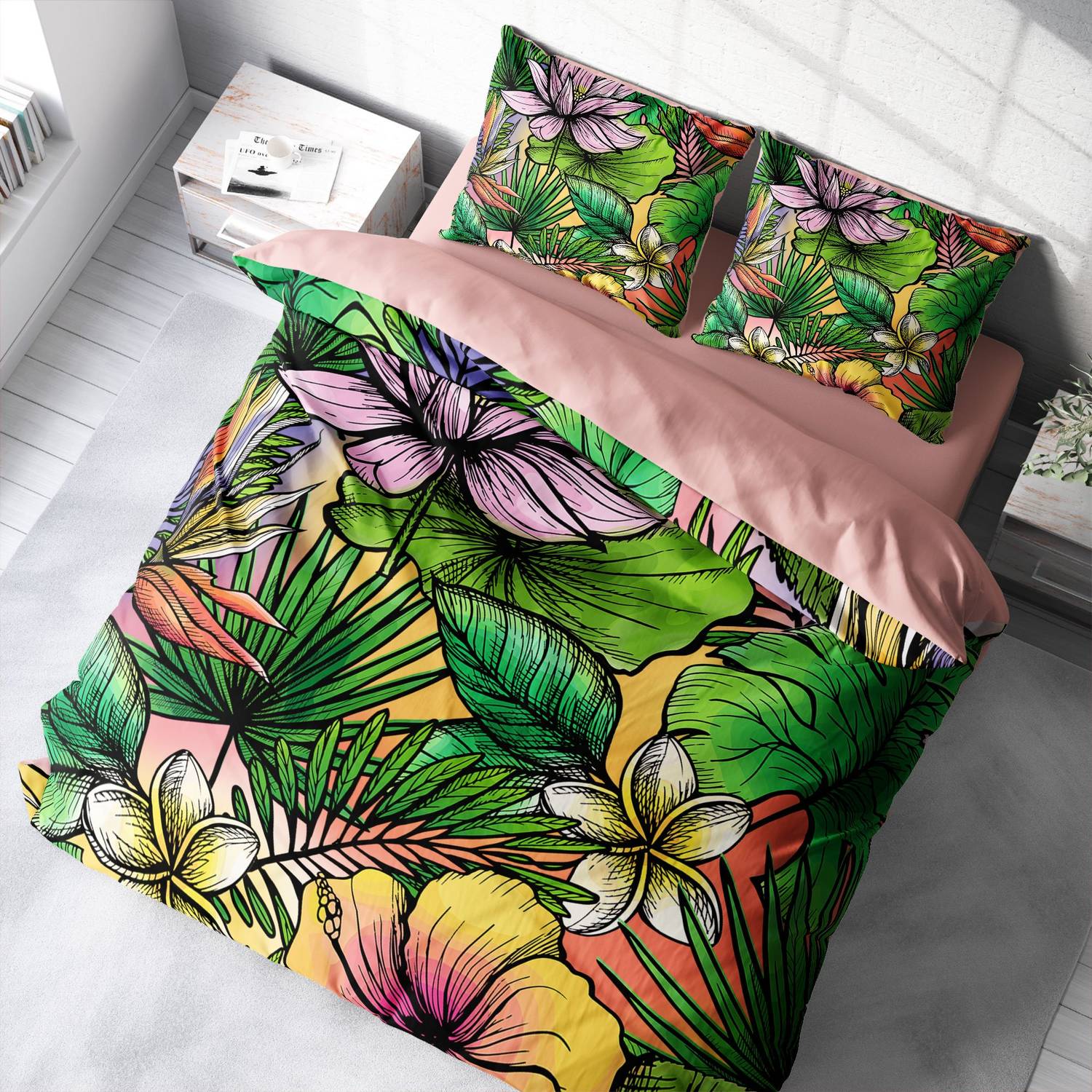 Комплект двуспального постельного белья MonoHome Renkli Orman 3D из сатина, 200x220 см, с яркими цветами и уникальным дизайном