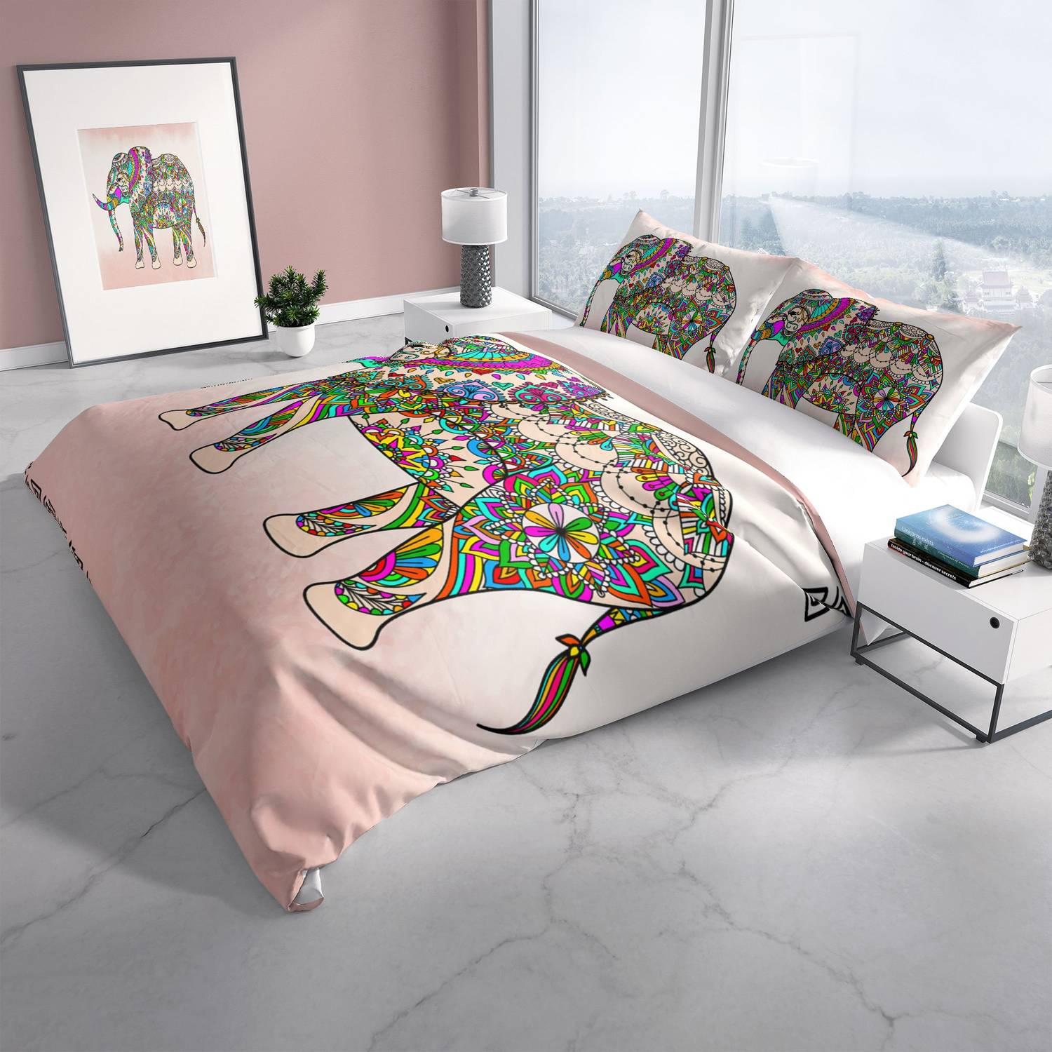 Комплект постельного белья Cattleya Elephant 3D из капитонированного хлопкового сатина, двуспальный размер 200x220 см, яркие цвета, современный дизайн