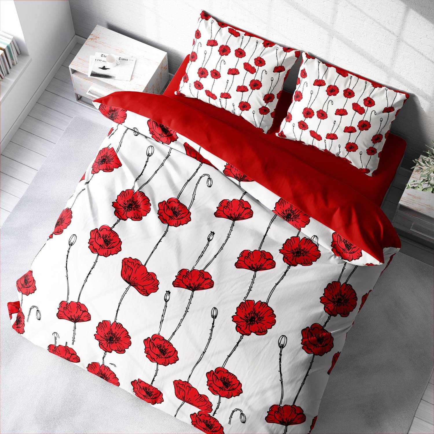 Комплект постельного белья MonoHome с 3D принтом "Роза" из 100% хлопка сатина, двуспальный, 200x220 см, яркие цвета, современный дизайн