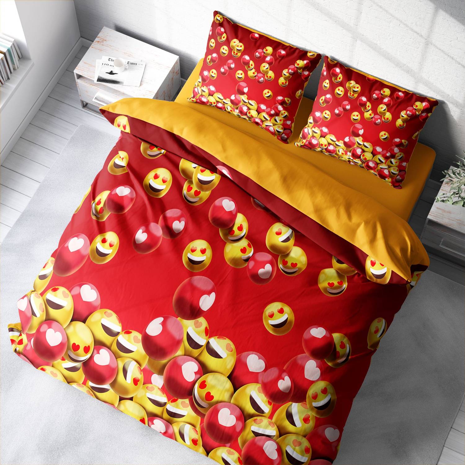 Комплект постельного белья MonoHome Emoji в красном, 3D, из хлопкового сатина, двойной размер 200х220 см, уникальный дизайн и яркие цвета