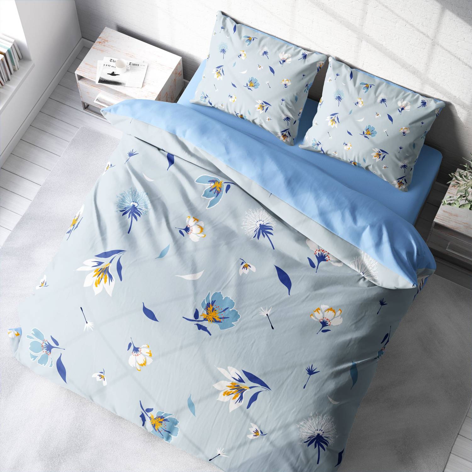 Комплект постельного белья MonoHome Flower Dance 3D из хлопкового сатина для двуспальной кровати, 200x220 см, яркие цвета, минимальная усадка