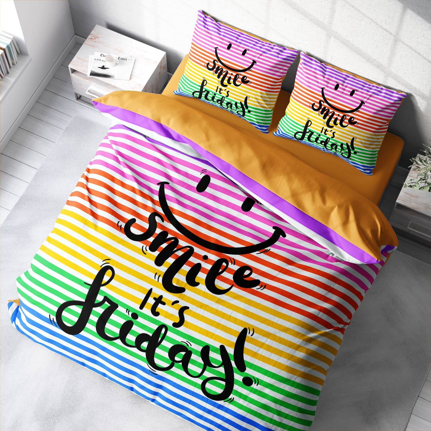 MonoHome Friday Smile 3D Cotton Satin Double Duvet Cover Set