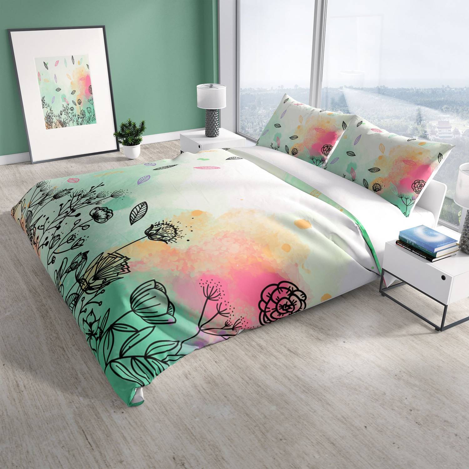 طقم غطاء لحاف مزدوج ساتان قطن ثلاثي الأبعاد من كاتليا ليفز