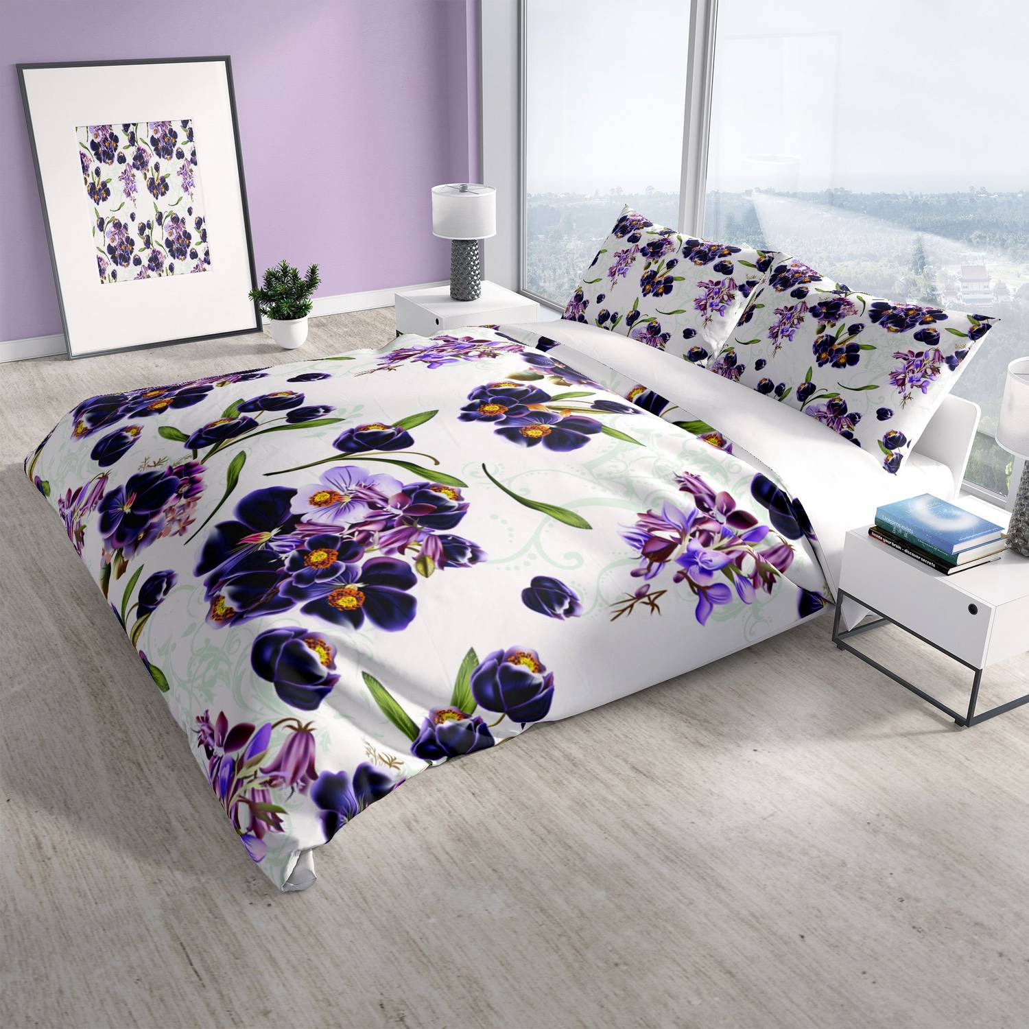 Cattleya Purple 3D Pamuk Saten Çift Kişilik Nevresim Takımı