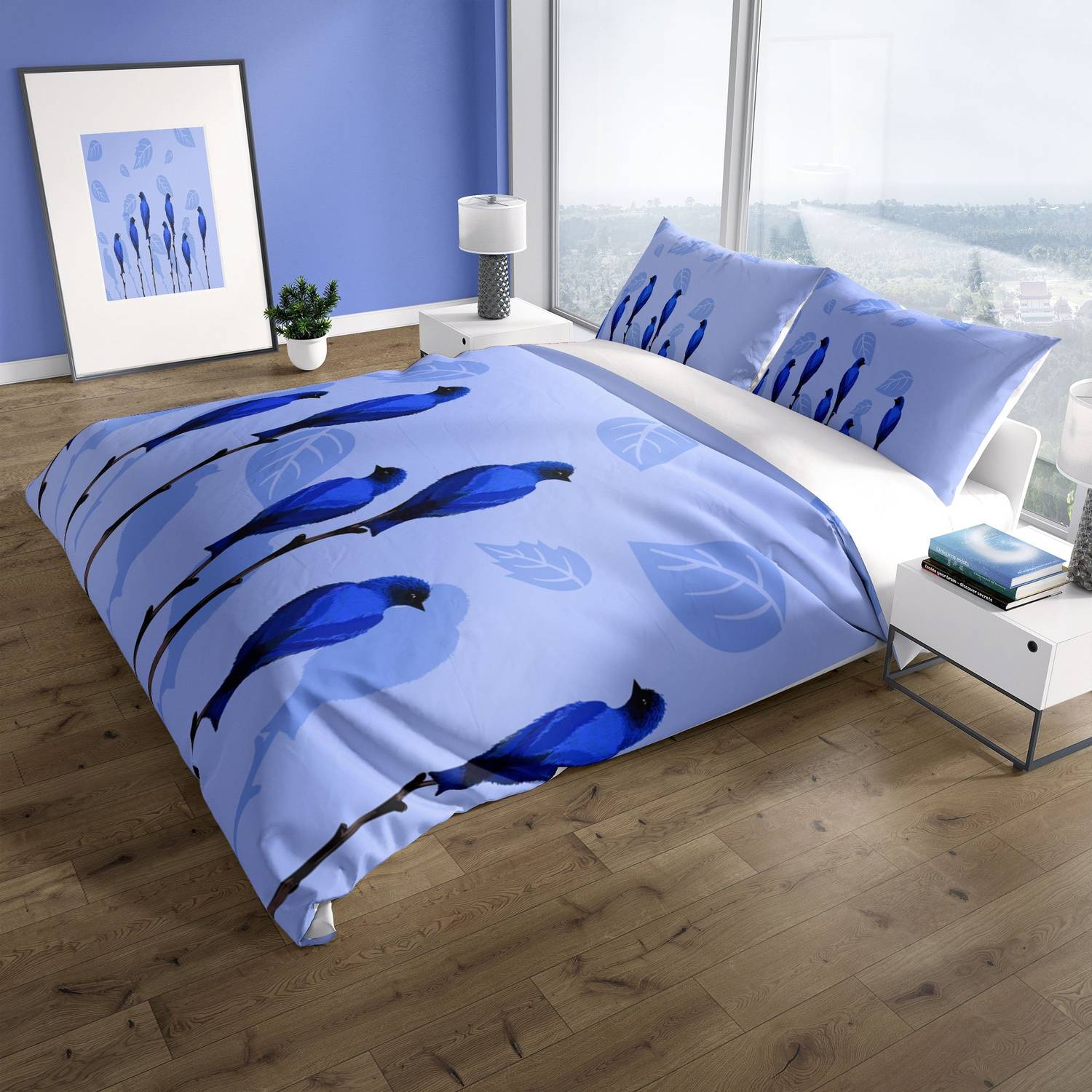 Cattleya BlueBird 3D Pamuk Saten Çift Kişilik Nevresim Takımı