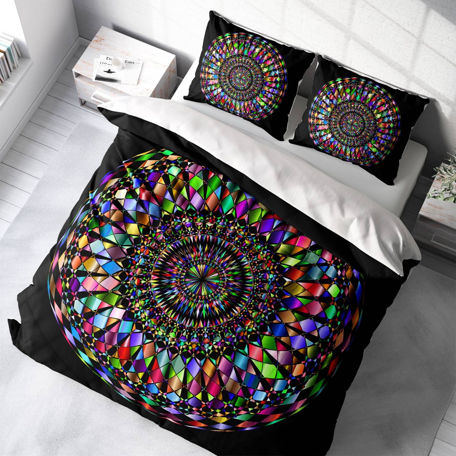 MonoHome Mandala 4 طقم غطاء لحاف مزدوج من الساتان القطني ثلاثي الأبعاد