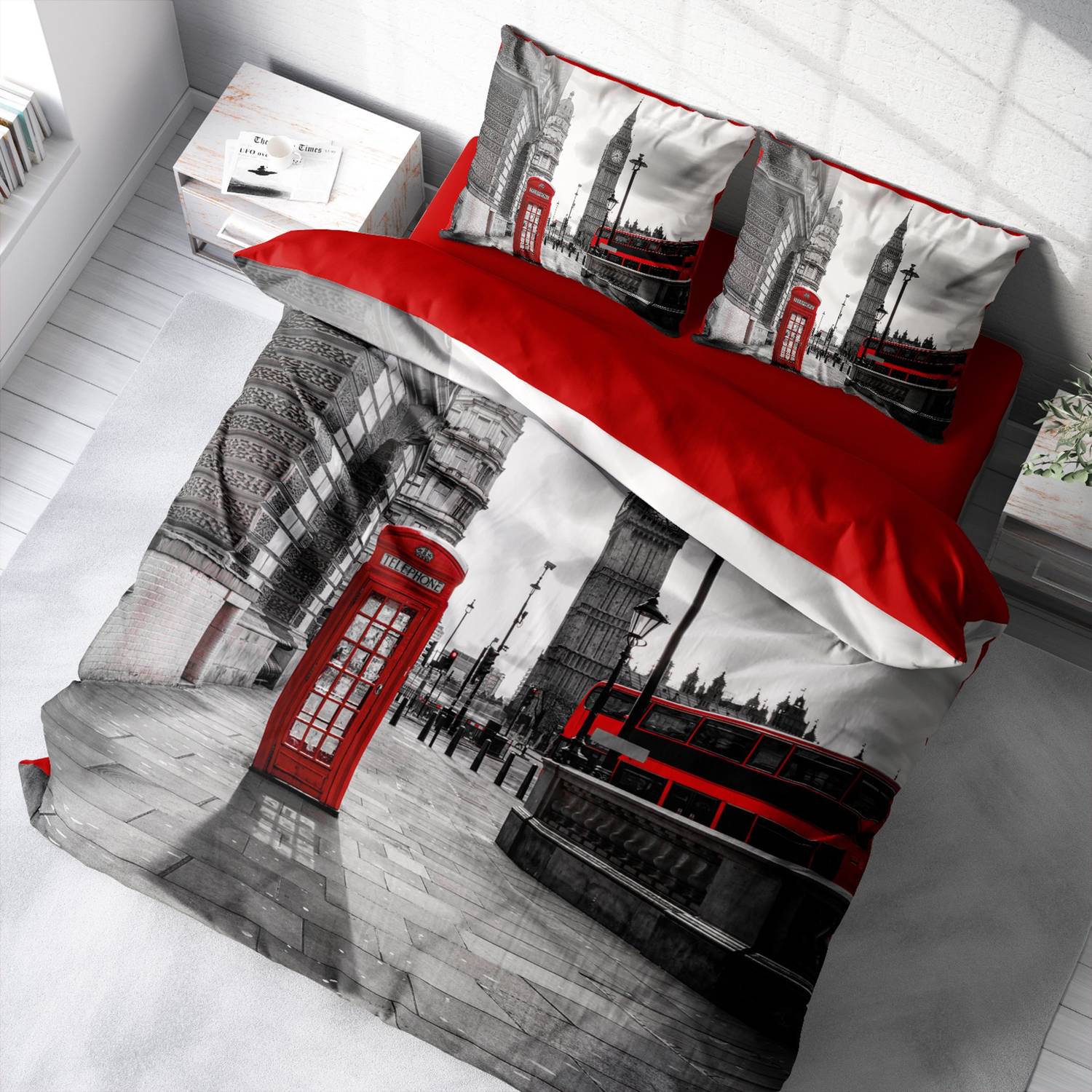 Комплект постільної білизни Monohome London 3D з бавовняного сатину, двоспальний, 200x220 см, живі кольори, особливий комфорт для спокійного сну