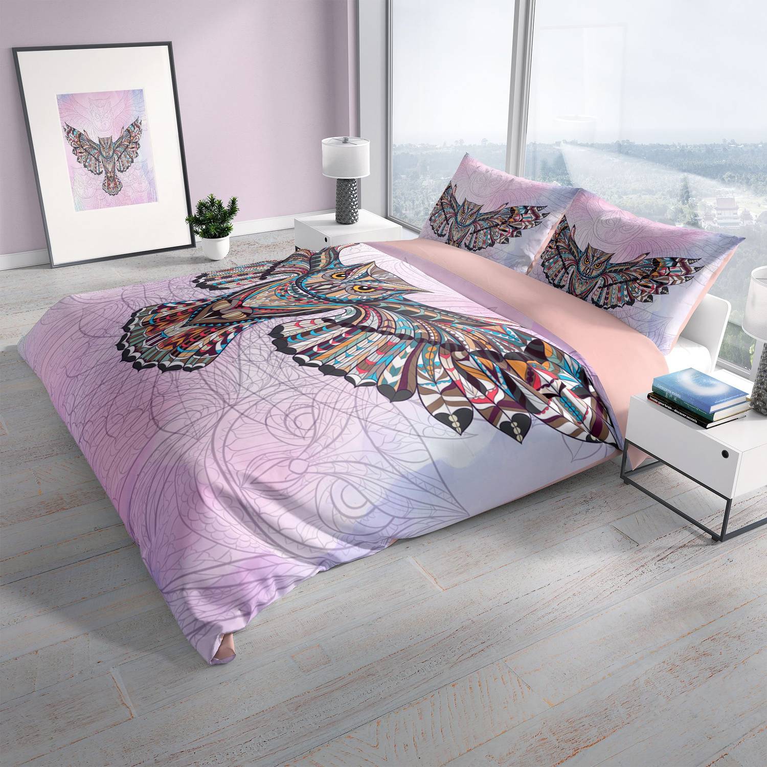 Cattleya Mr. Owl 3D Cotton Satin Double Duvet Cover Set