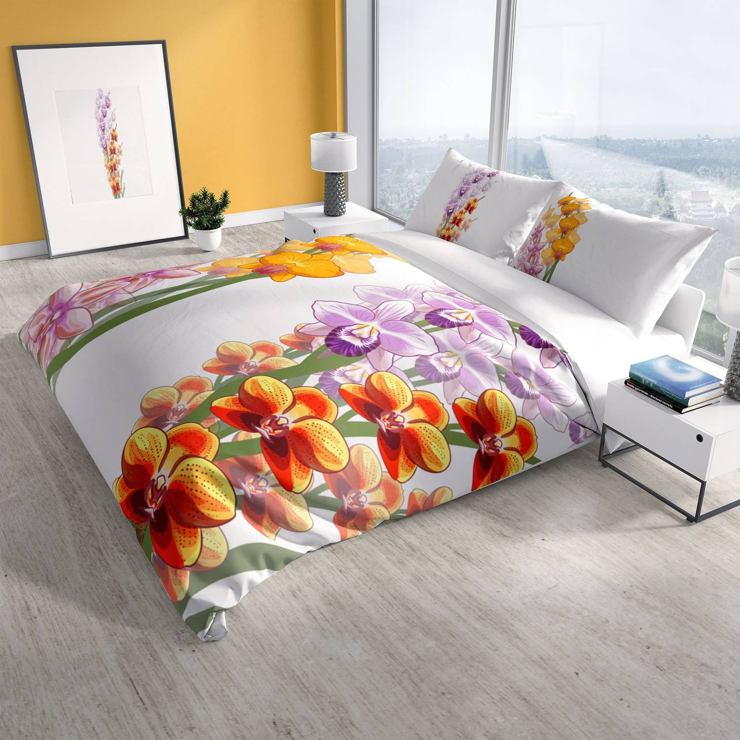 Набір постільної білизни для двоспального ліжка Cattleya Orchid 3D з бавовняного сатину, живі кольори, подарує комфортний сон