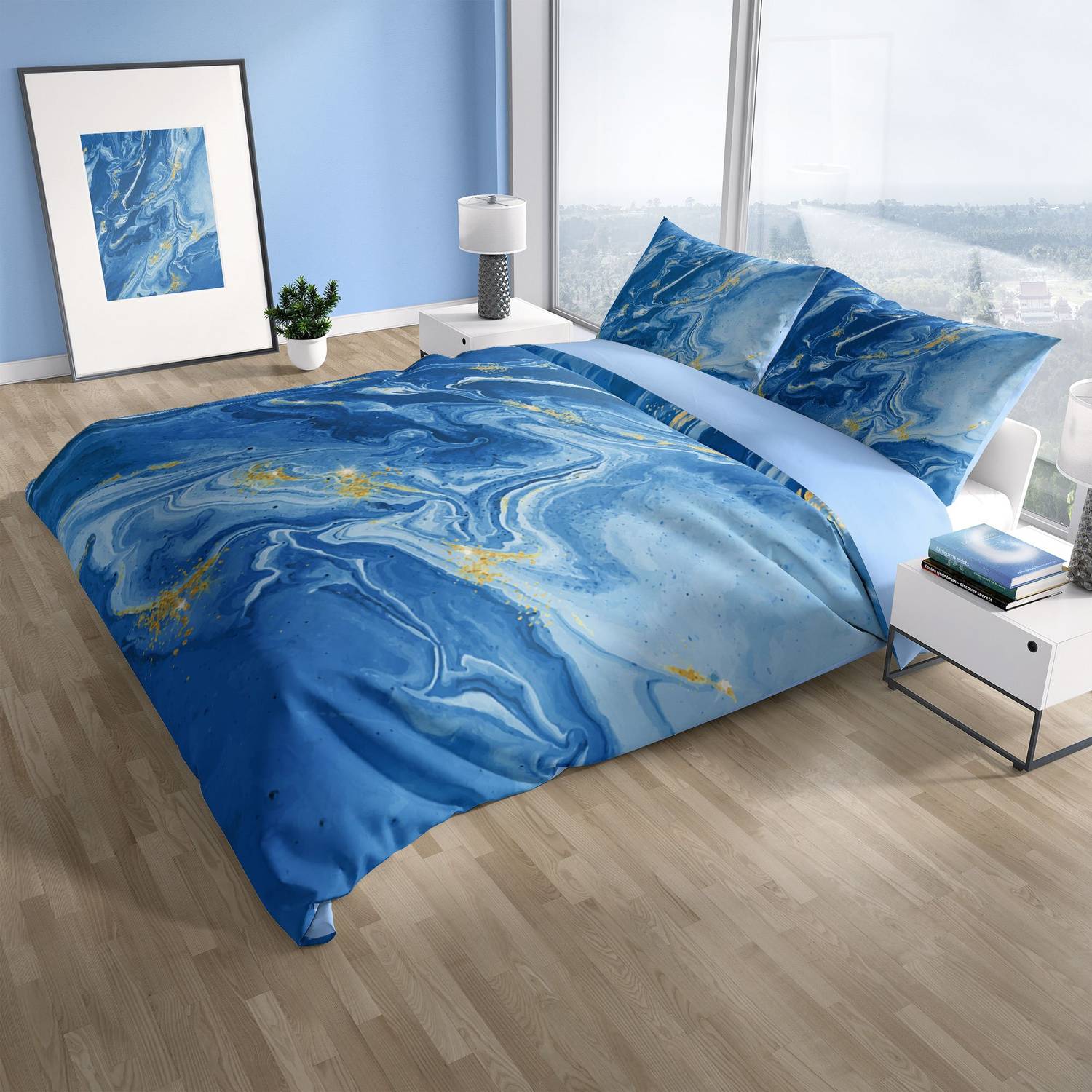 Комплект постельного белья Cattleya BlueDream 3D из хлопкового сатина, двуспальный, 200x220 см, яркие цвета, воздухопроницаемая ткань, Оксфорд подушки 50x70 см