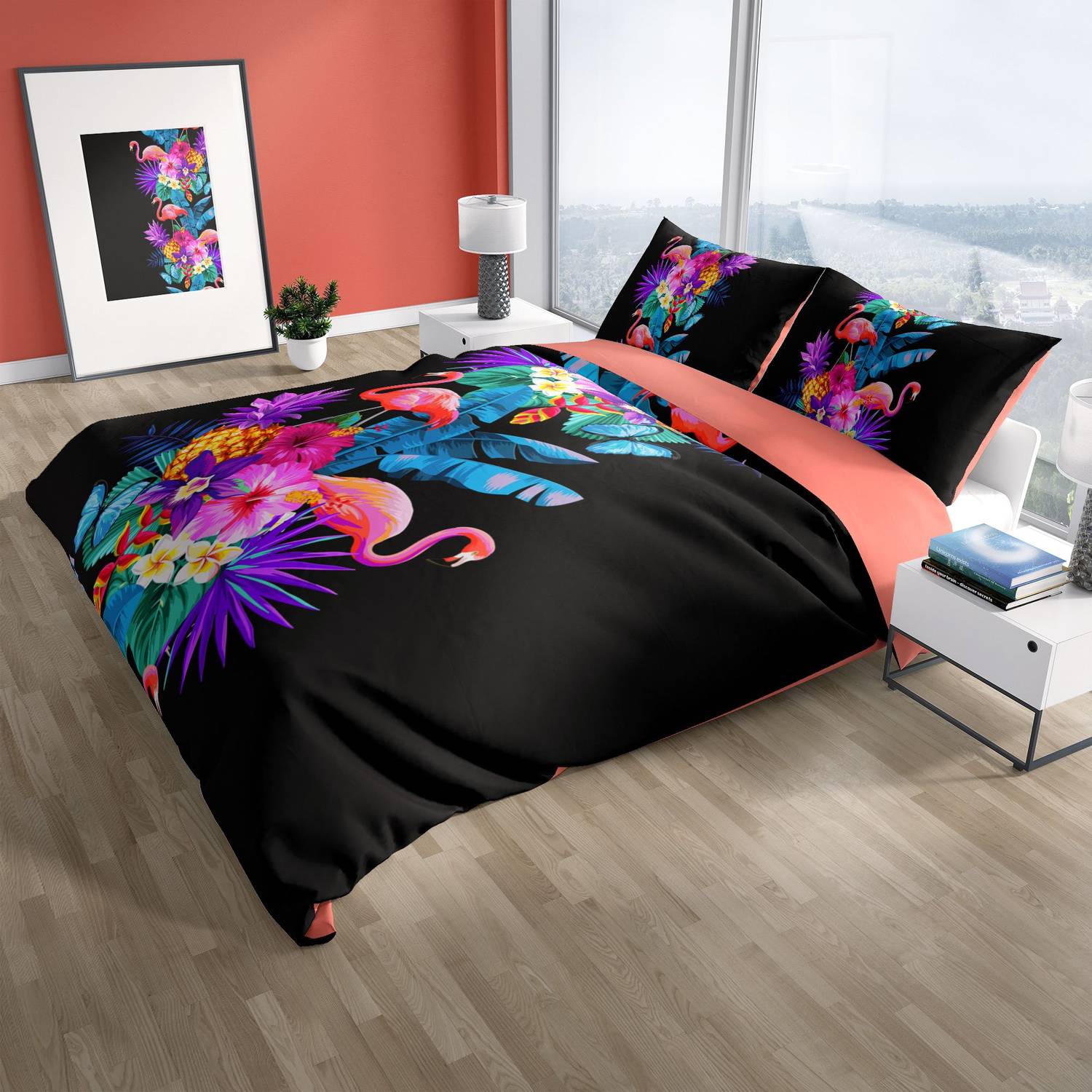 Cattleya Flamingo III 3D Pamuk Saten Çift Kişilik Nevresim Takımı