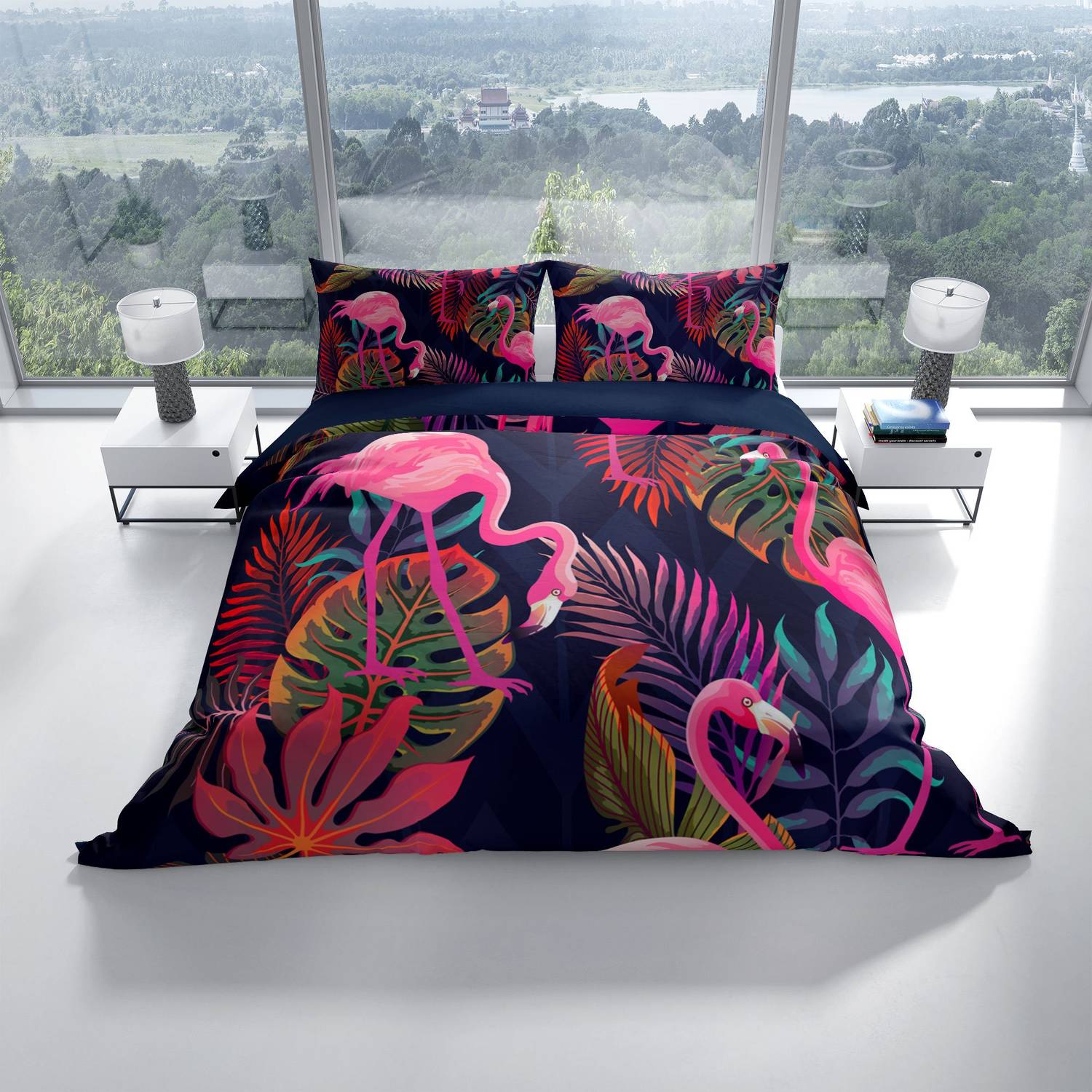 Cattleya Flamingo I 3D Pamuk Saten Çift Kişilik Nevresim Takımı