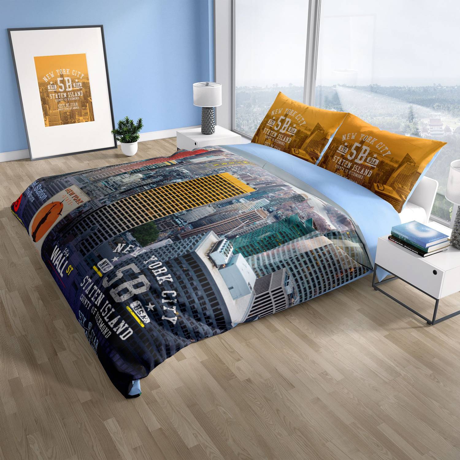 Комплект постельного белья Cattleya New York 3D из хлопкового сатина, двуспальный, 200x220 см, яркие цвета, органическое хлопковое волокно