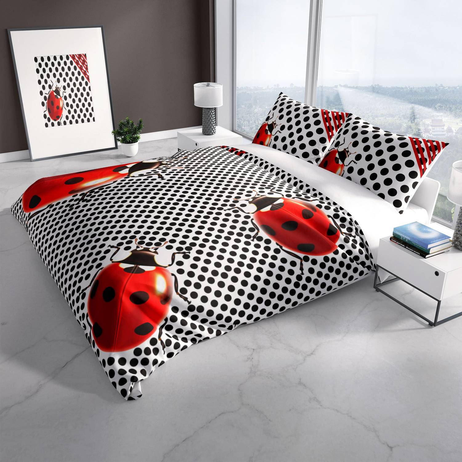 PerlaSera Ladybug 3D Cotton Satin Double Duvet Cover Set
