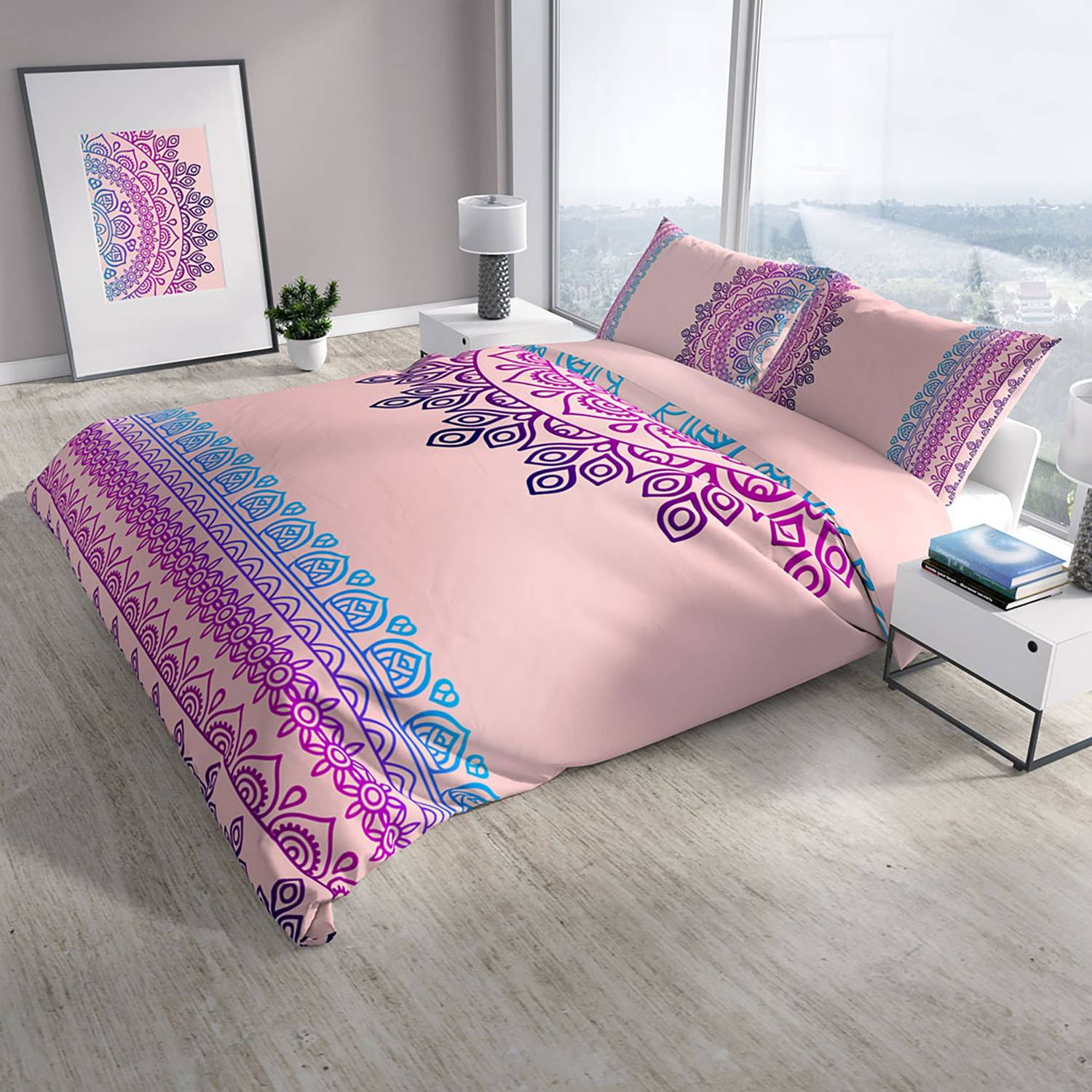 Cattleya Mandala 3D Cotton Satin Double Duvet Cover Set