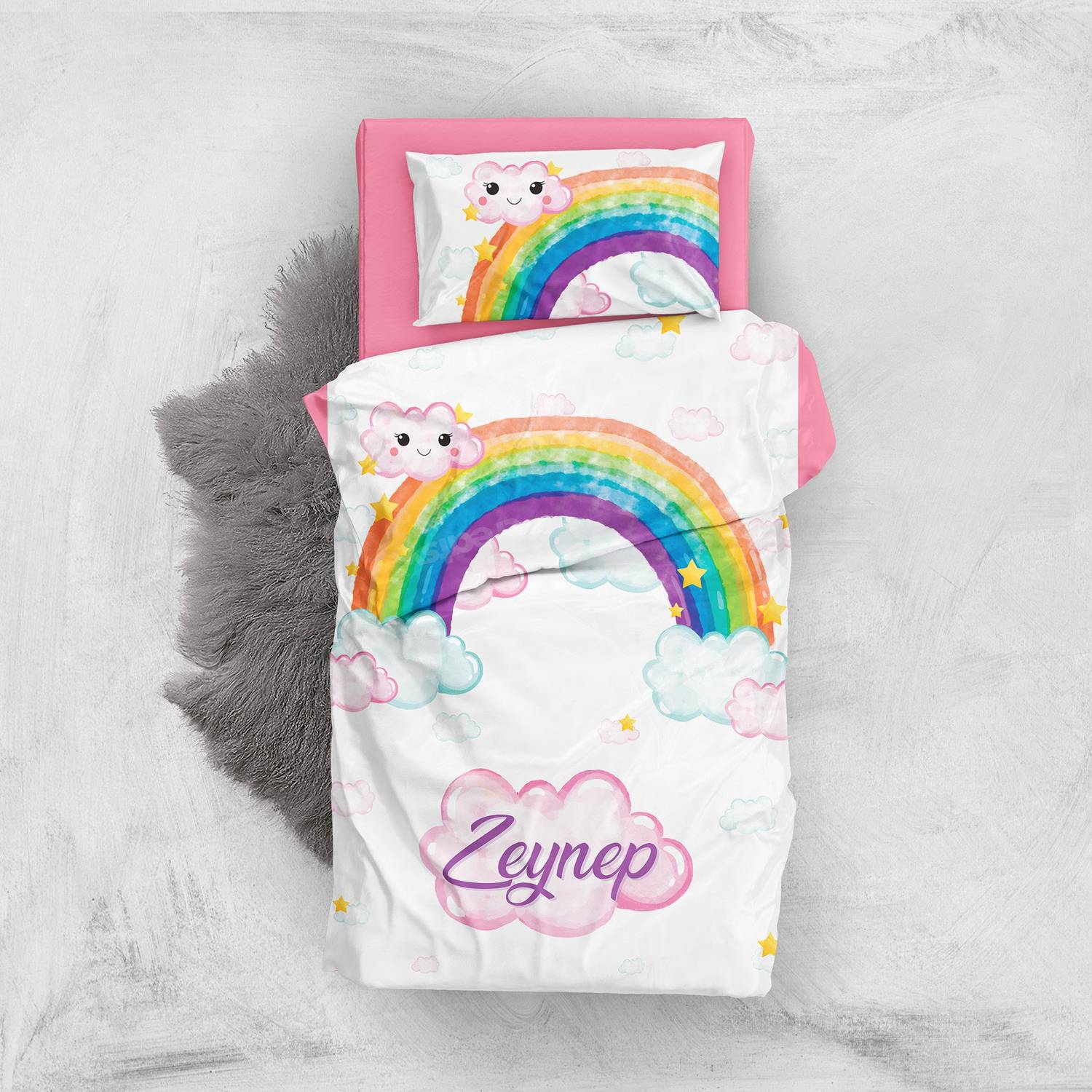 MonoHome Rainbow Girls 3D Cotton Satin Baby Duvet Cover Set