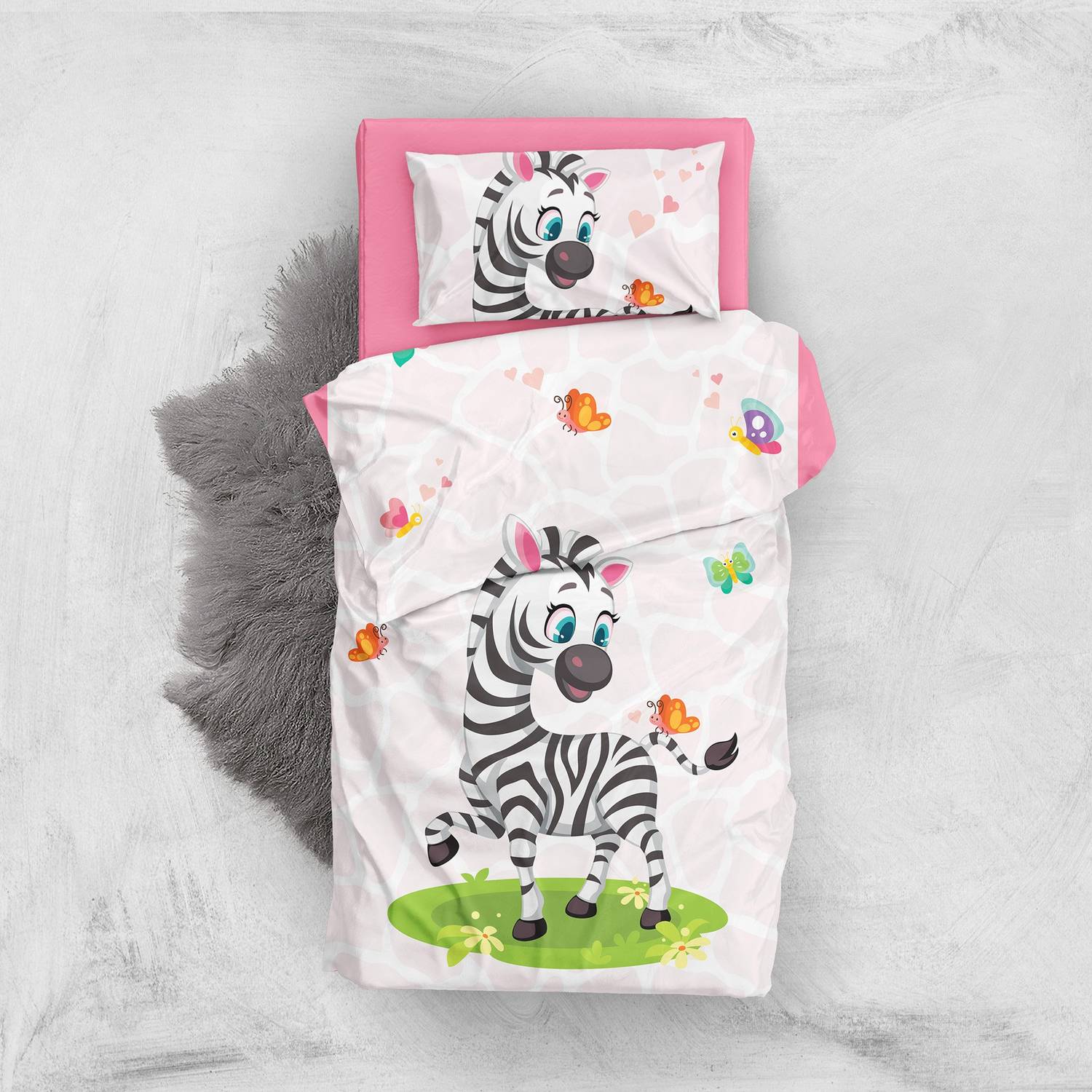 MonoHome Cute Zebra 3D Cotton Satin Baby Duvet Cover Set