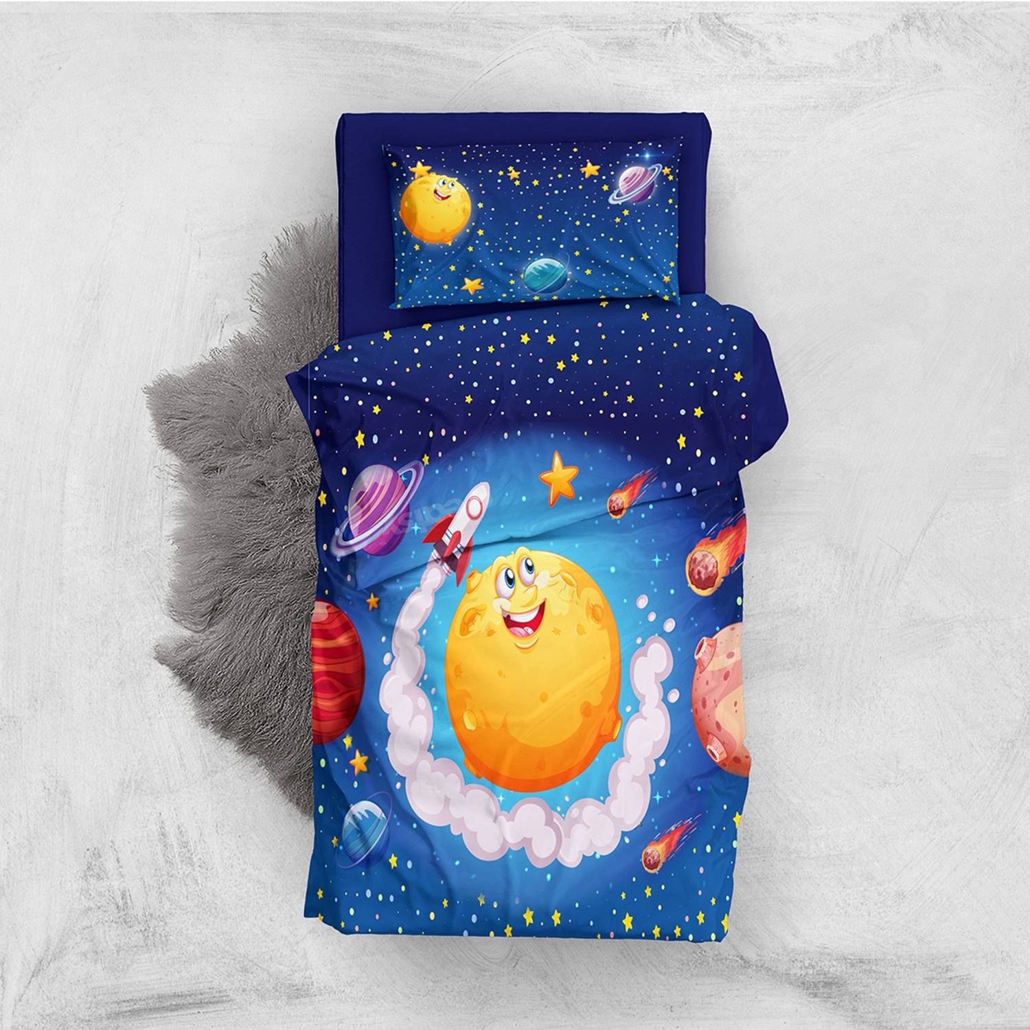 مجموعة غطاء لحاف للأطفال من MonoHome Moon And Stars ثلاثية الأبعاد من القطن الساتان