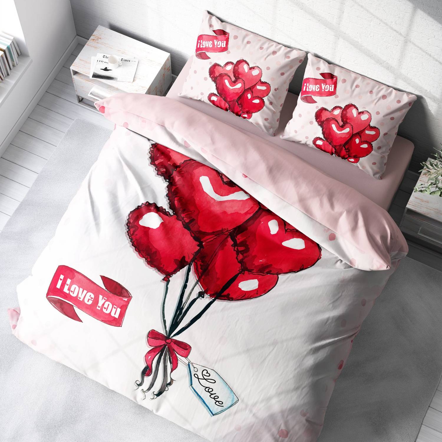 MonoHome Valentine's Day Cotton Satin Double Duvet Cover Set Balloon
