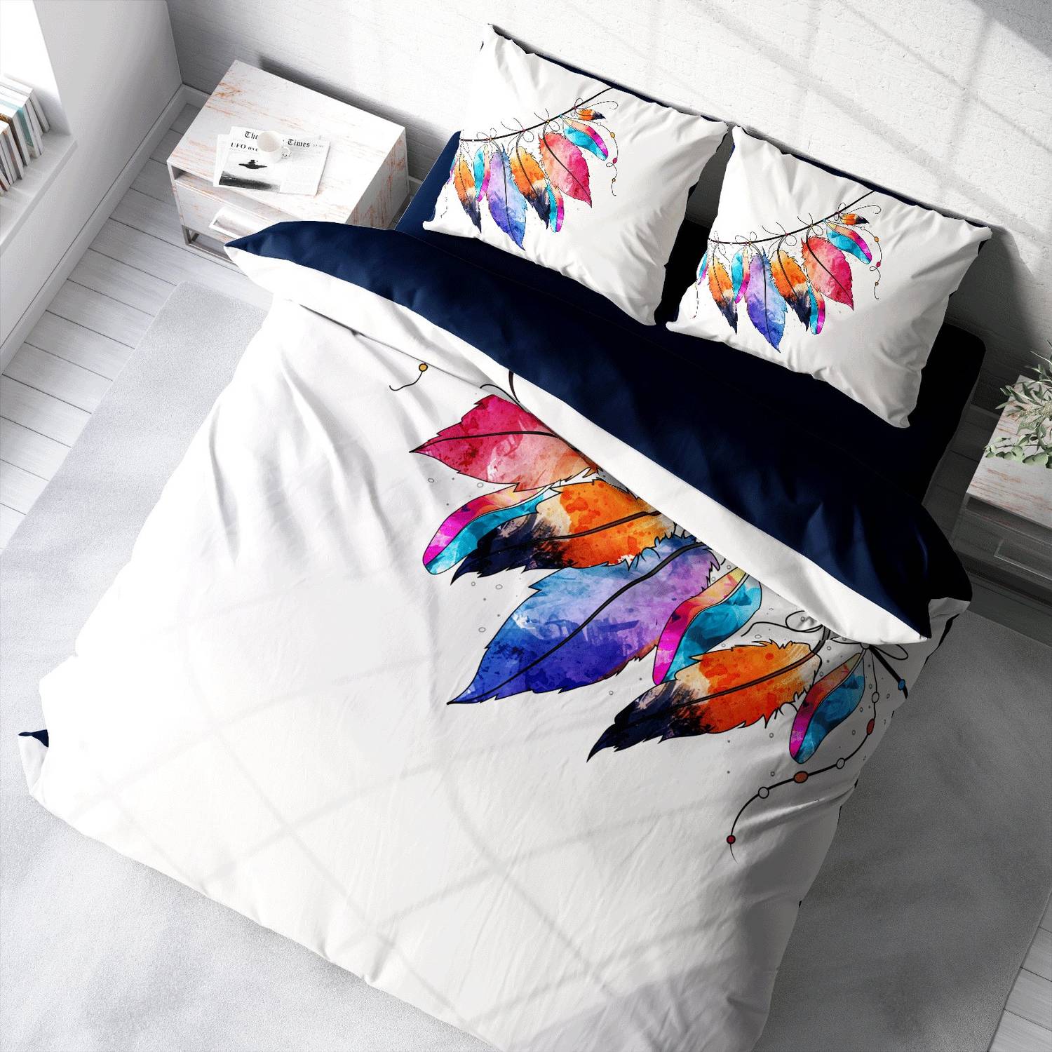 Monohome Feather 3D Cotton Satin Double Duvet Cover Set