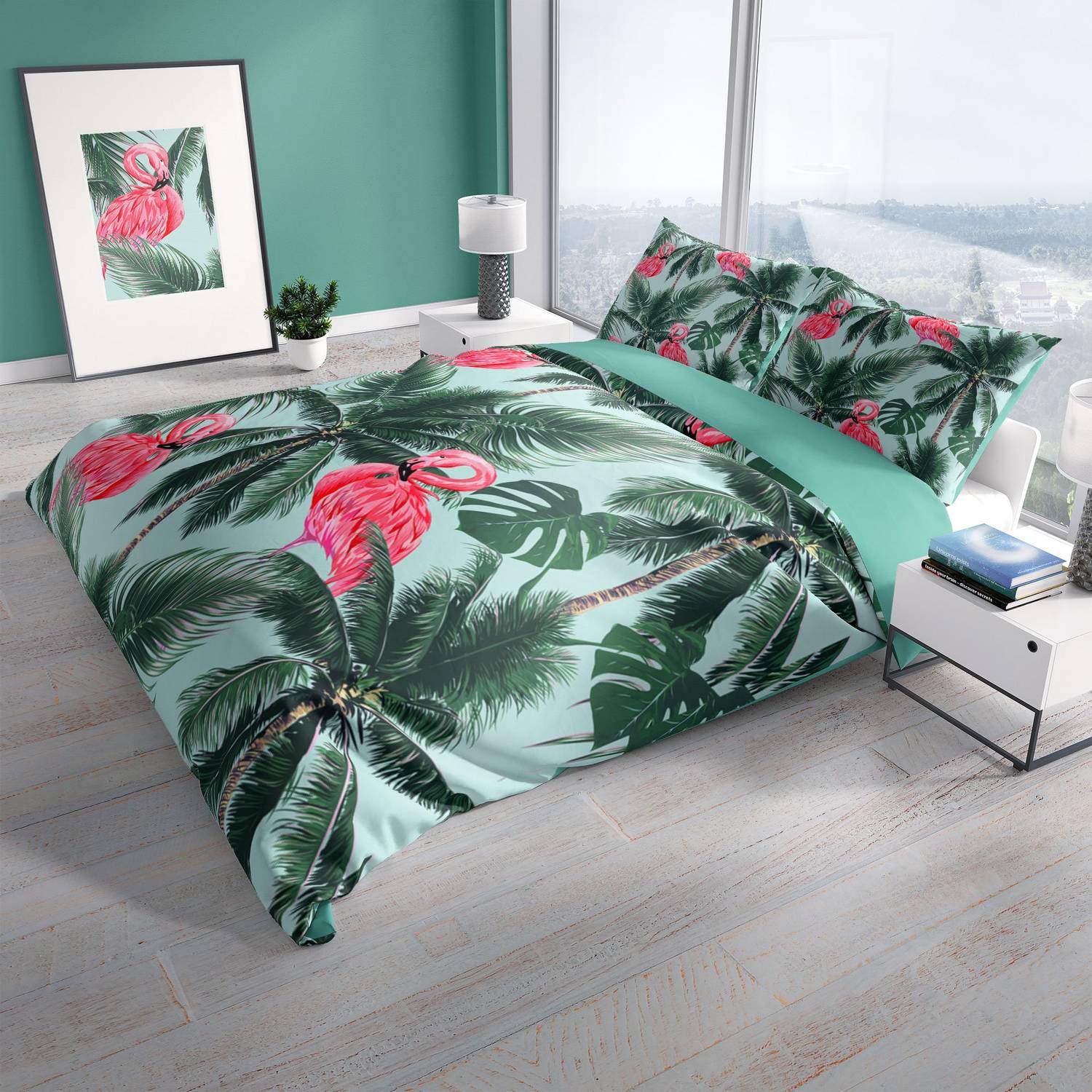 Комплект постельного белья PerlaSera Flamingo II 3D из органического хлопка, 200x220 см, с наволочками 50x70 см, яркие цвета, высокое качество