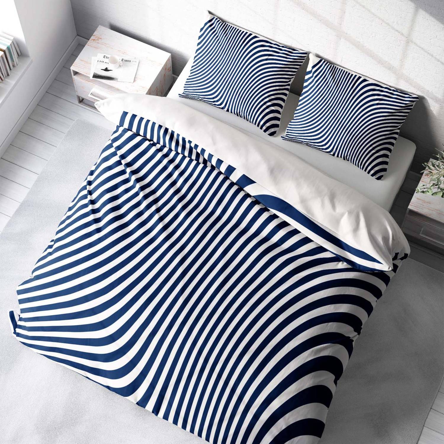 Комплект постельного белья Monohome Blue Line 3D из хлопкового сатина, двухспальный, яркие цвета, размер 200х220 см, с наволочками 50х70 см