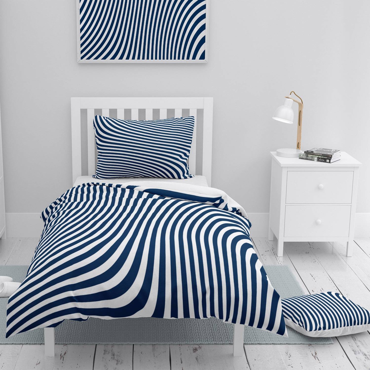 MonoHome Blue Line 3D Cotton Satin Single Duvet Cover Set