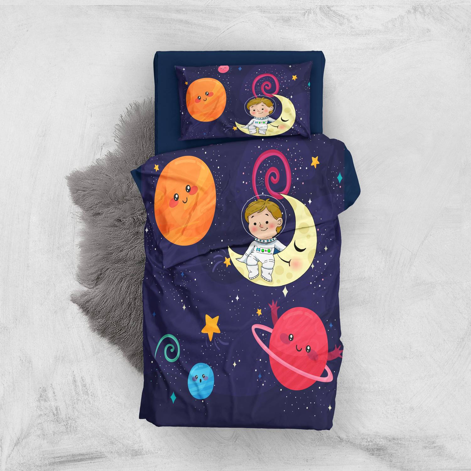 MonoHome Uzay 3D Pamuk Saten Bebek Nevresim Takımı