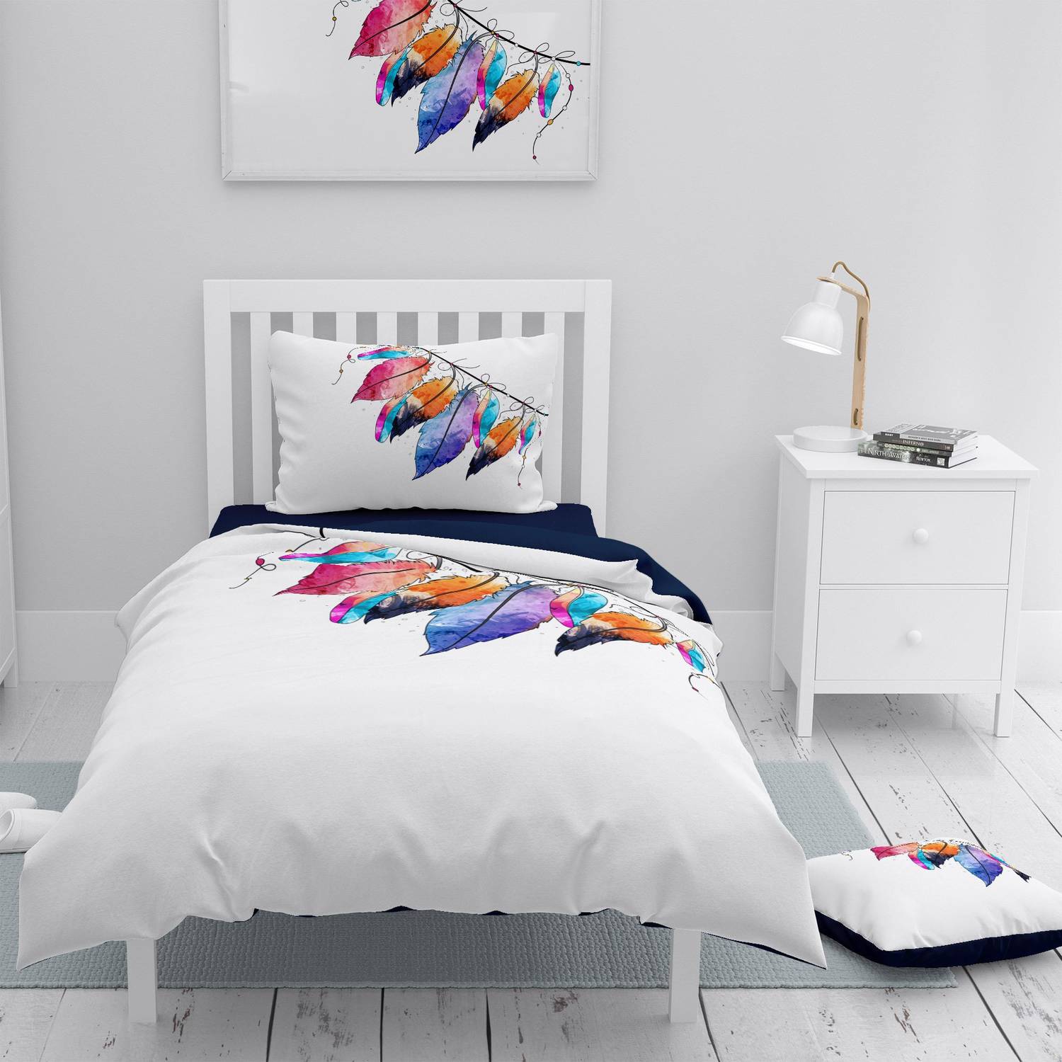 MonoHome Feather 3D Cotton Satin Single Duvet Cover Set