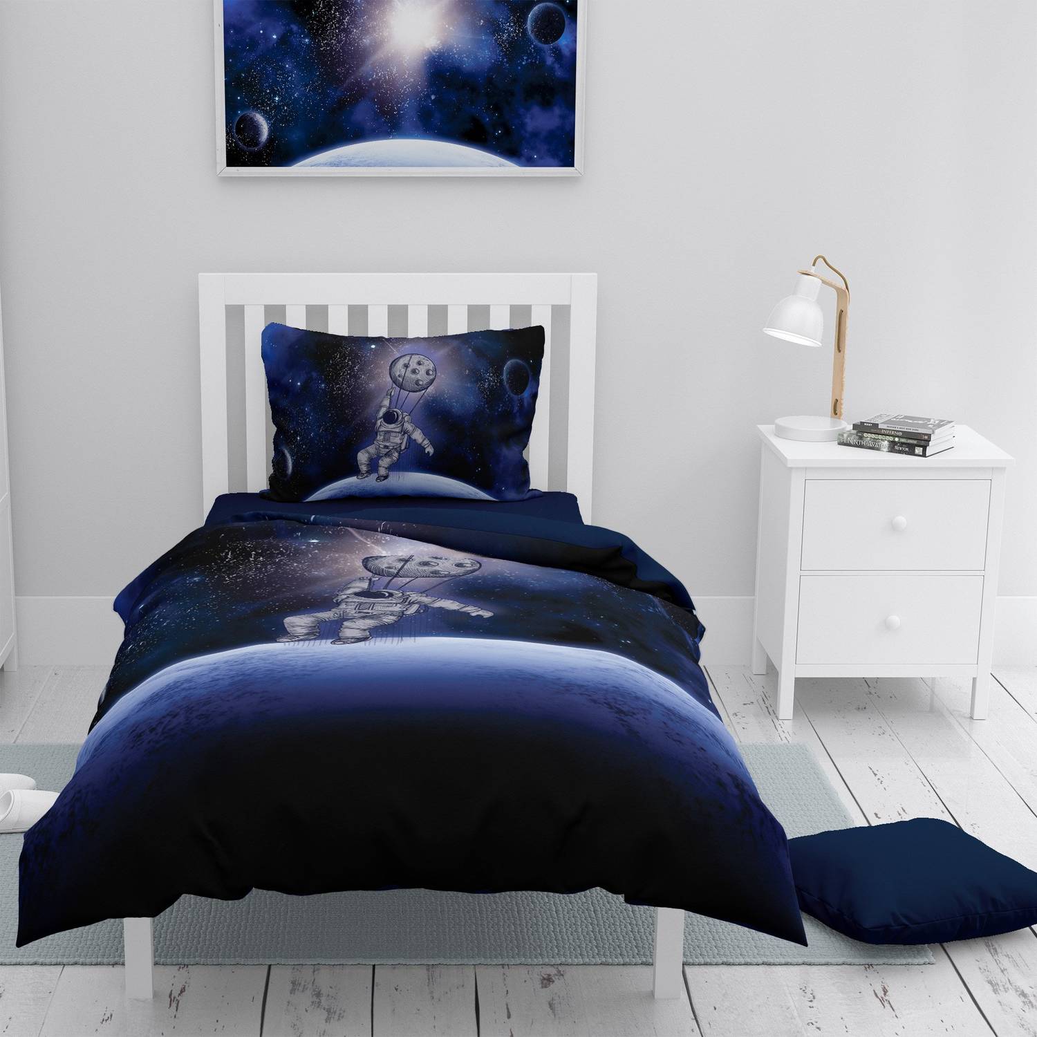 Комплект постельного белья MonoHome Astronot 3D из хлопка сатина, одинарный, 160x220 см, живые цвета, высокое качество, антискользящая обработка