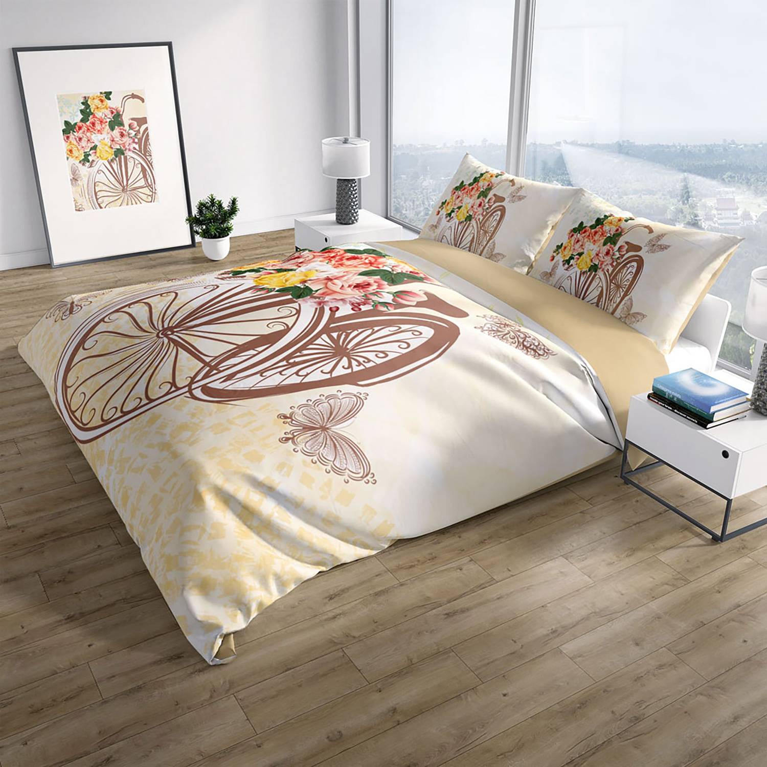 طقم غطاء لحاف مزدوج من الساتان القطني ثلاثي الأبعاد للدراجات من PerlaSera