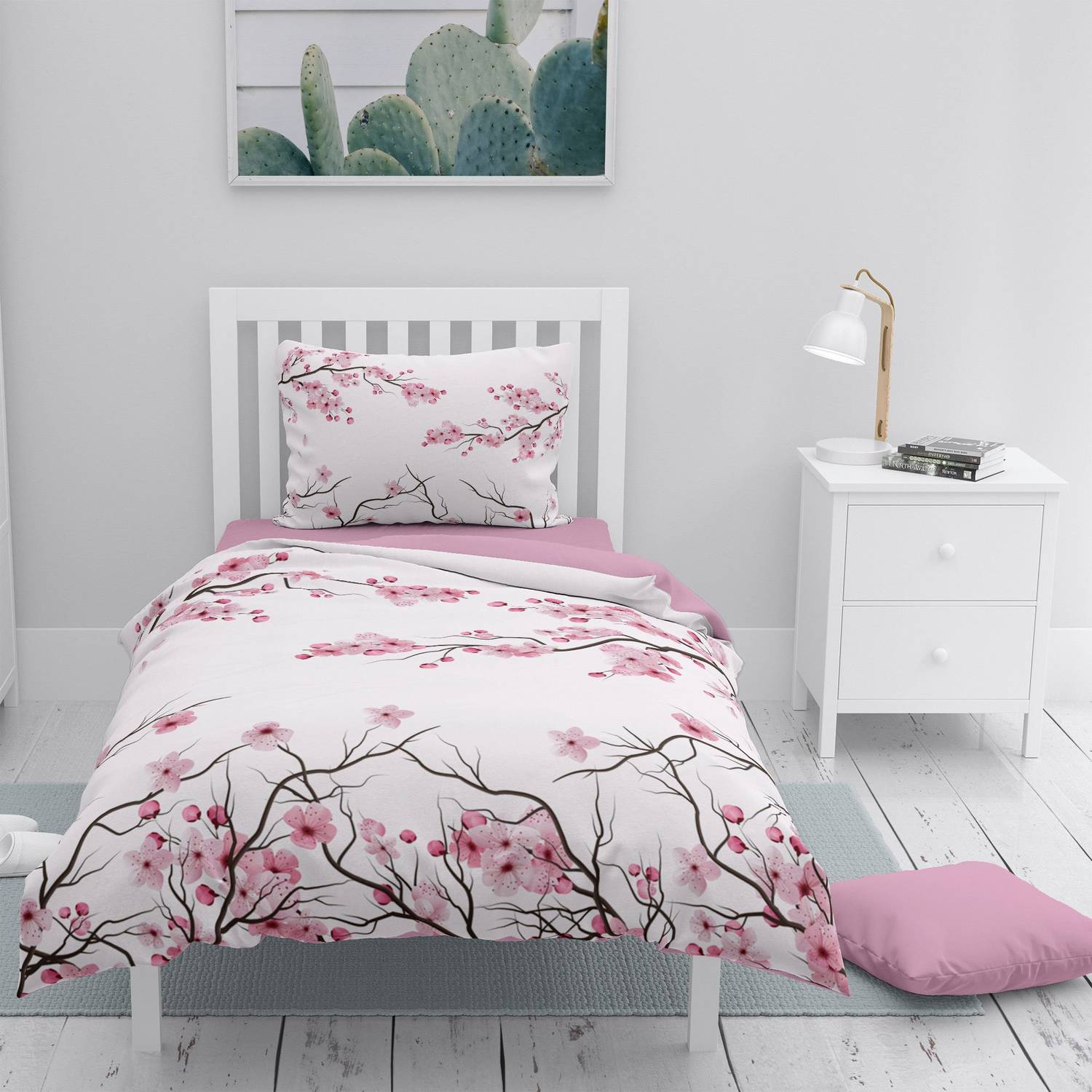 MonoHome Cherry Blossom 3D Cotton Satin Single Duvet Cover Set